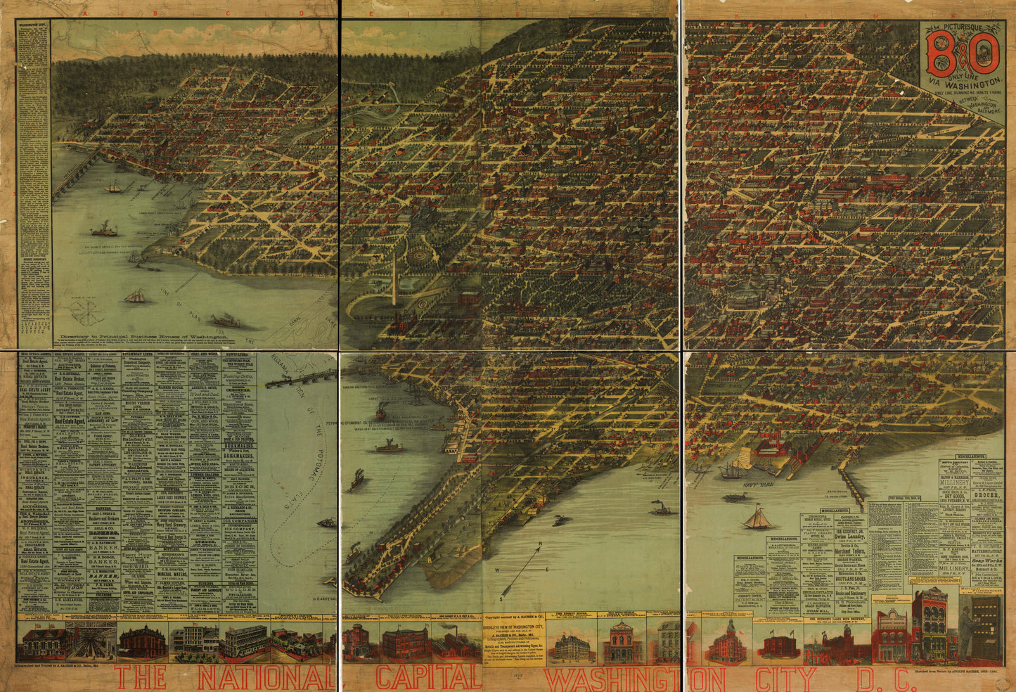 The national capital, Washington, D.C. Sketched from nature by Adolph Sachse, 1883-1884. (1884) – Historic Bird’s-Eye View Panorama Print