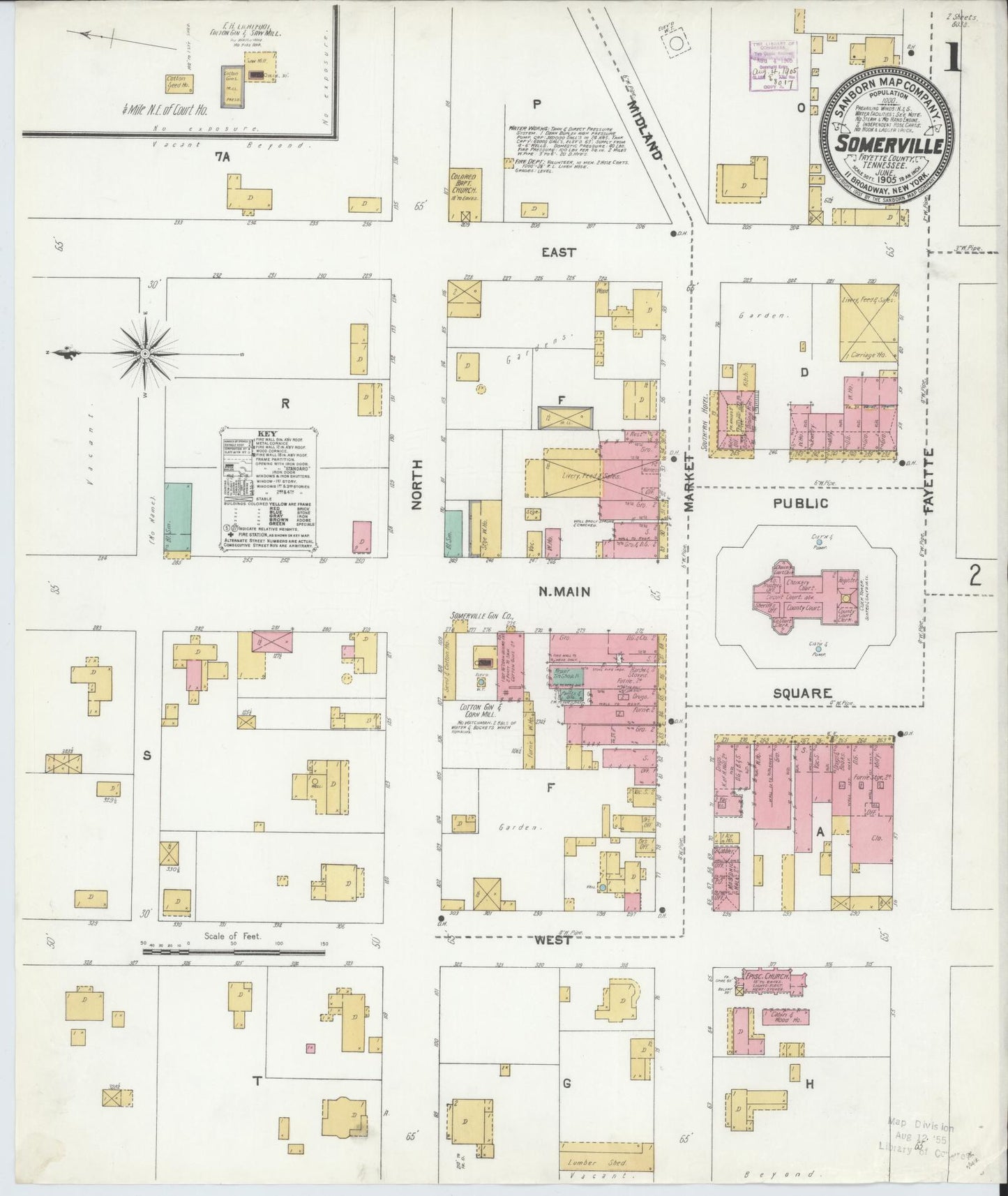 Sanborn Fire Insurance Map from Somerville, Fayette County, Tennessee. (1905) – Historic Sanborn Fire Insurance Map Print