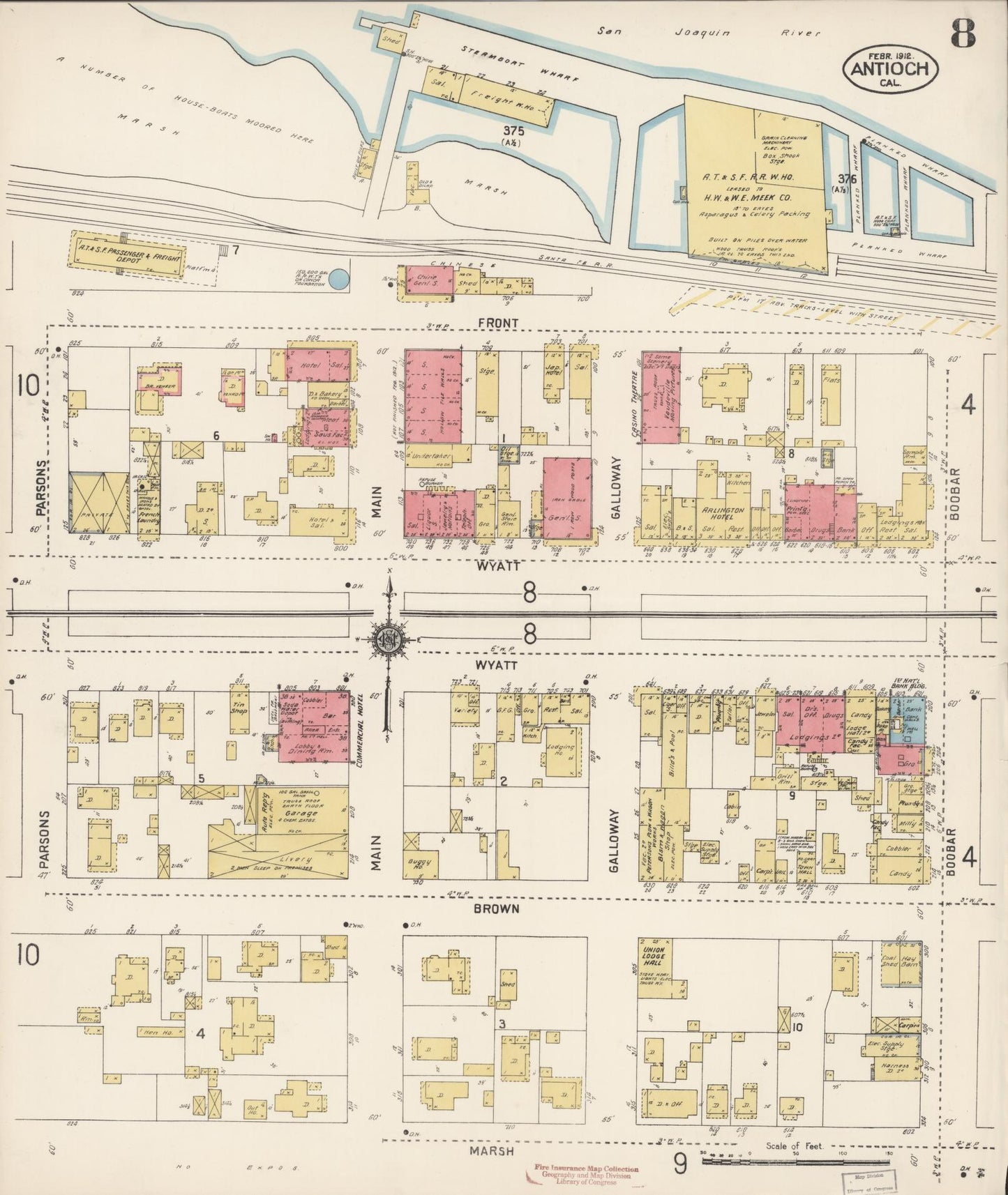 Sanborn Fire Insurance Map from Antioch, Contra Costa County, California (1912), Sheet #0008 - Historic Sanborn Fire Insurance Map Print, vintage old map wall art, antique decor, genealogy gift, California California map