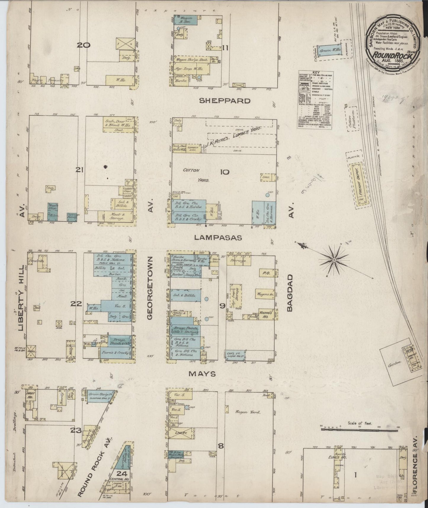 Sanborn Fire Insurance Map from Round Rock, Williamson County, Texas. (1885) – Historic Sanborn Fire Insurance Map Print