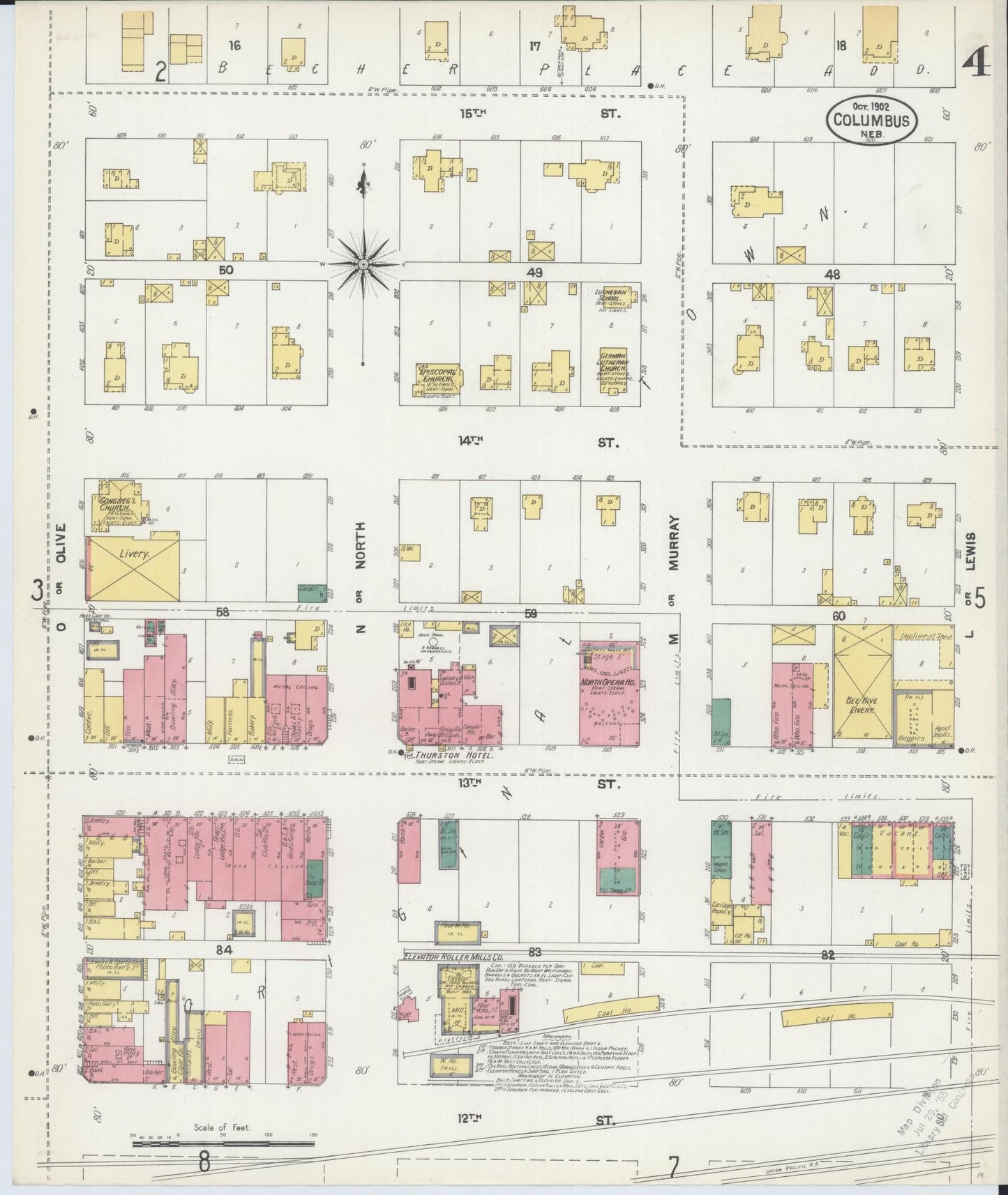Sanborn Fire Insurance Map from Columbus, Platte County, Nebraska (1902), Sheet #0004 - Historic Sanborn Fire Insurance Map Print, vintage old map wall art, antique decor, genealogy gift, Nebraska Nebraska map