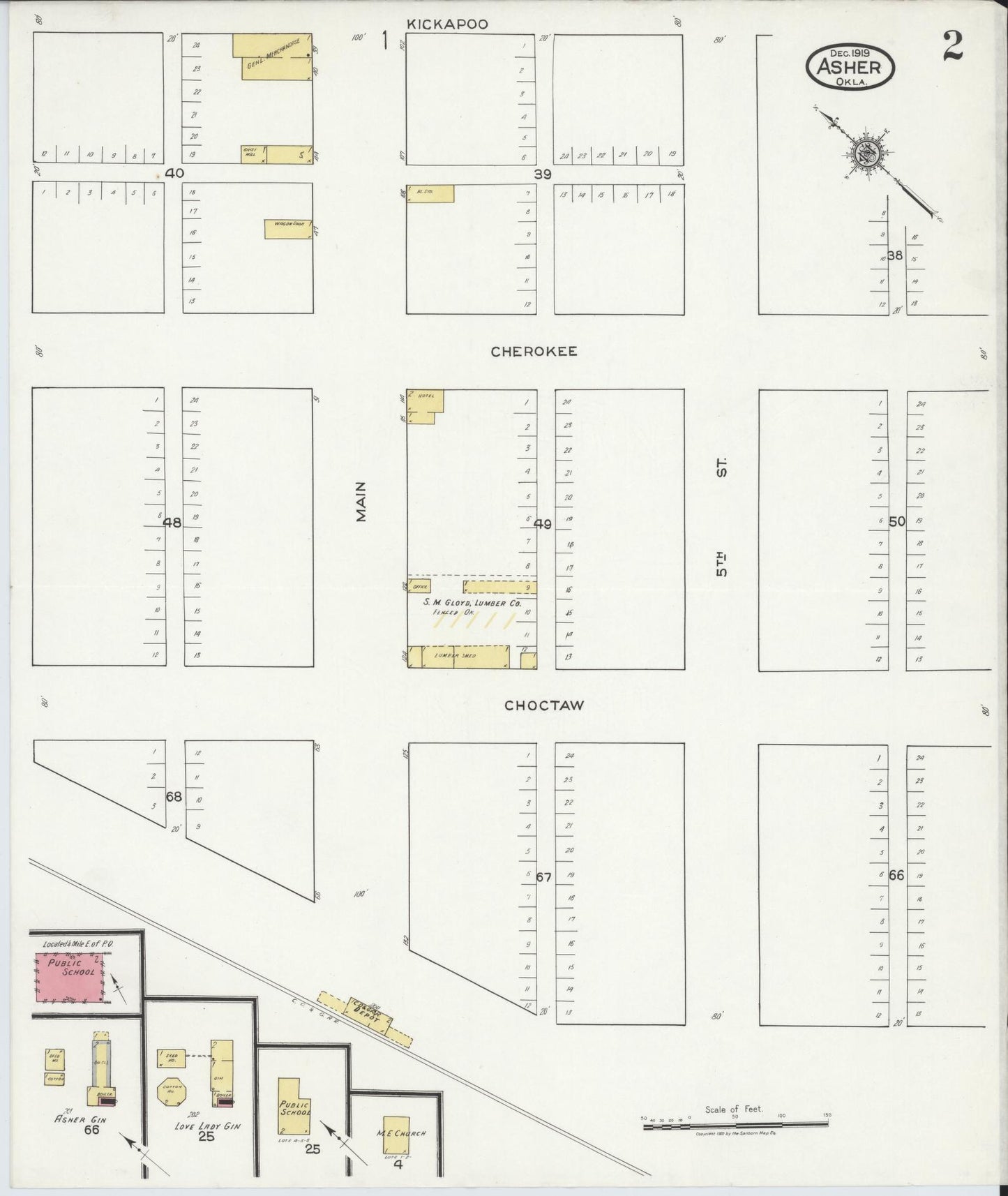 Sanborn Fire Insurance Map from Asher, Pottawatomie County, Oklahoma (1919), Sheet #0002 - Historic Sanborn Fire Insurance Map Print, vintage old map wall art, antique decor, genealogy gift, Oklahoma Oklahoma map
