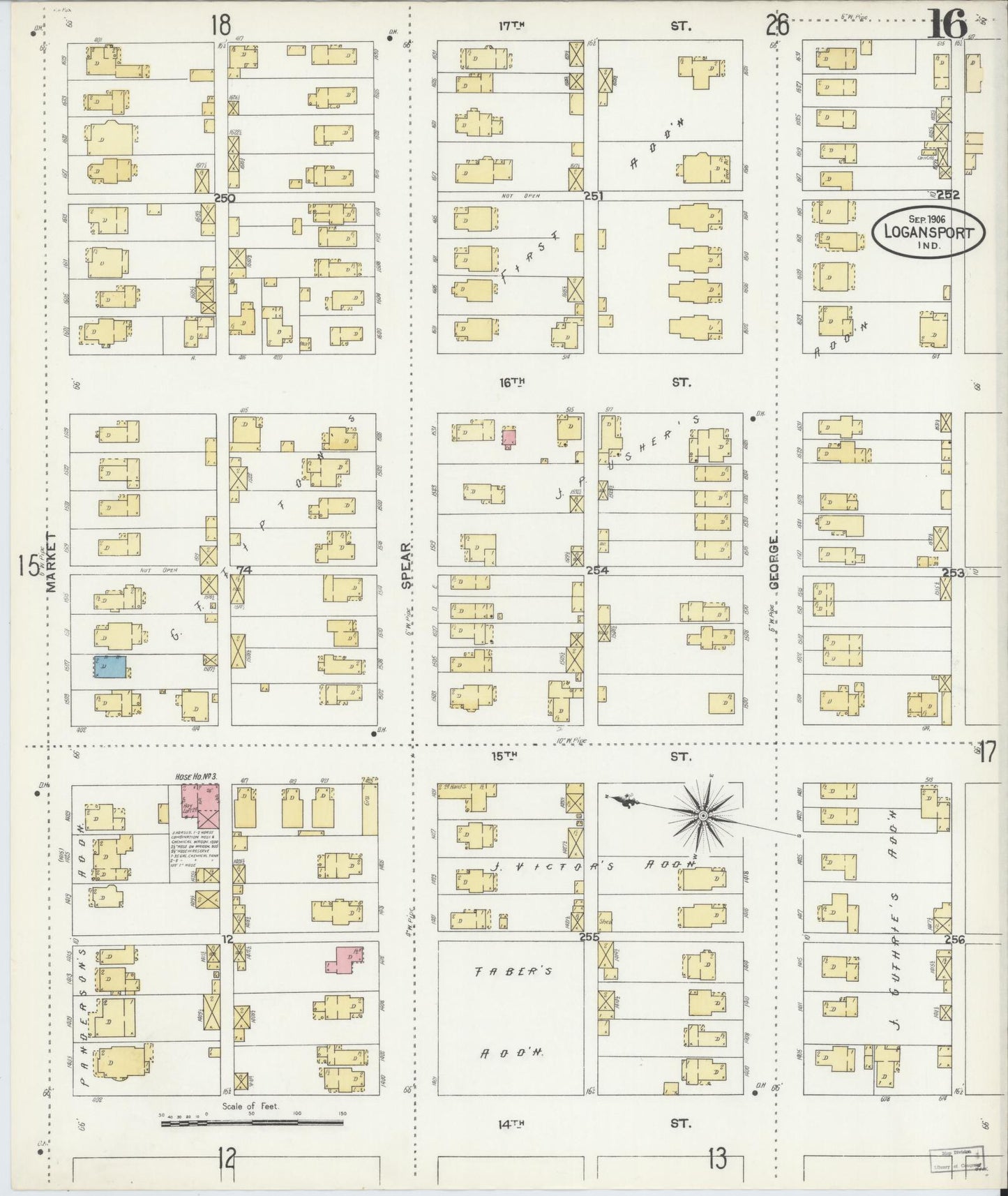 Sanborn Fire Insurance Map from Logansport, Cass County, Indiana (1906), Sheet #0016 - Historic Sanborn Fire Insurance Map Print, vintage old map wall art, antique decor, genealogy gift, Indiana Indiana map