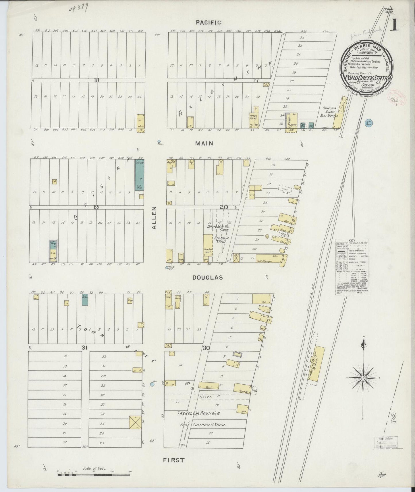 Sanborn Fire Insurance Map from Pond Creek, Grant County, Oklahoma (1894), Sheet #0001 - Historic Sanborn Fire Insurance Map Print, vintage old map wall art, antique decor, genealogy gift, Oklahoma Oklahoma map