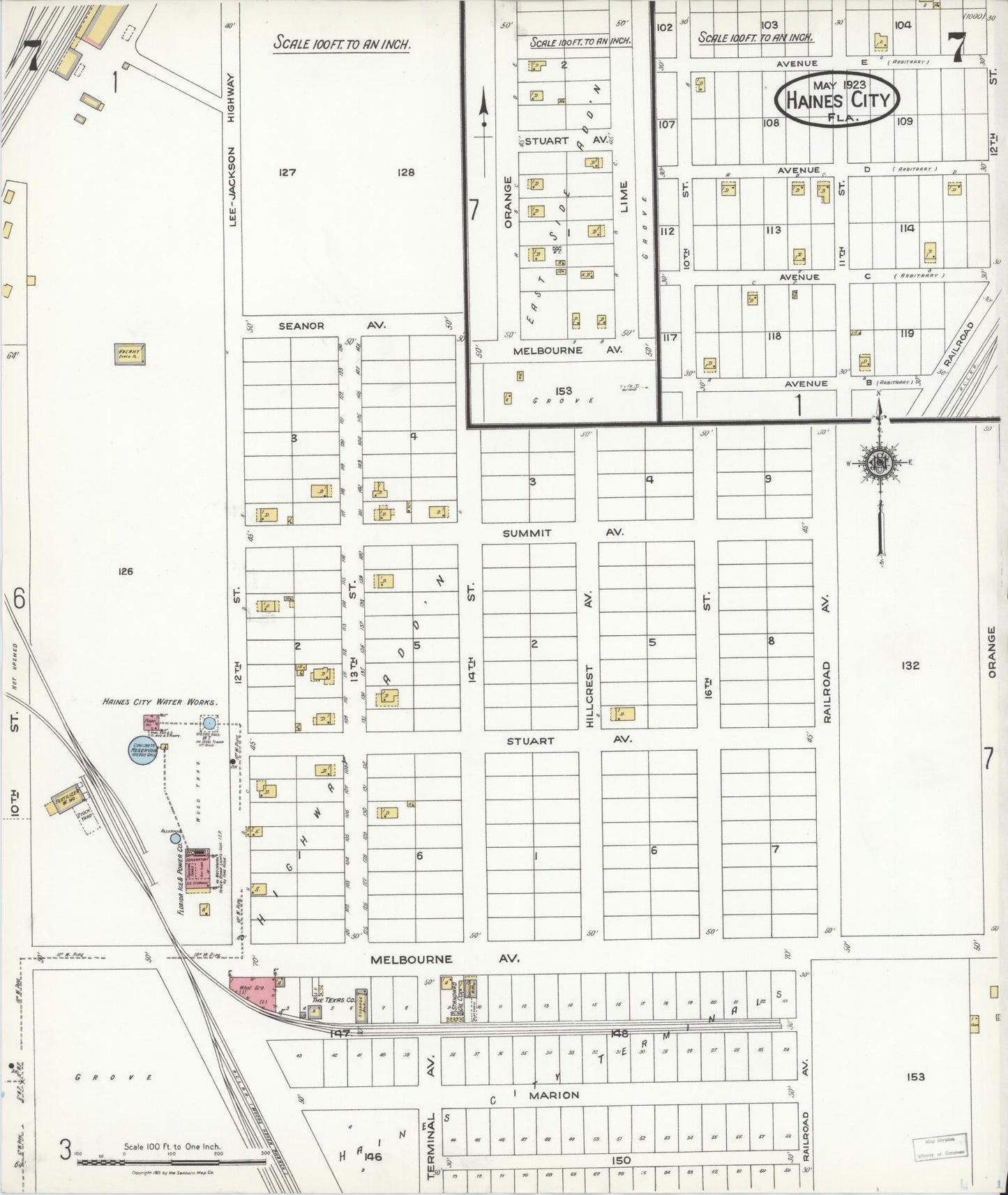 Sanborn Fire Insurance Map from Haines City, Polk County, Florida (1923), Sheet #0007 - Complete Map Set gallery image, historic Sanborn map, vintage wall art, Florida Florida