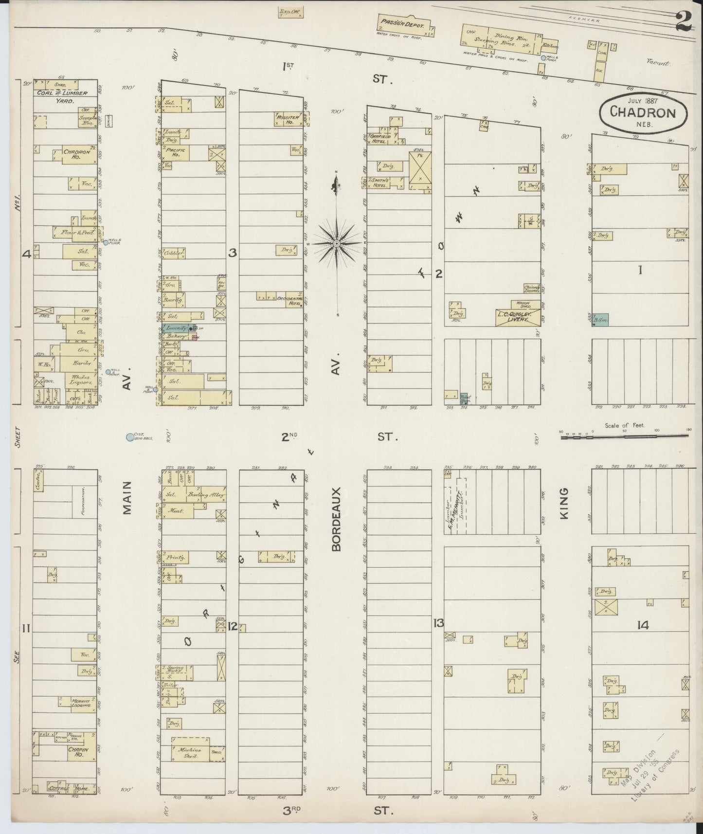 Sanborn Fire Insurance Map from Chadron, Dawes County, Nebraska (1887), Sheet #0002 - Complete Map Set gallery image, historic Sanborn map, vintage wall art, Nebraska Nebraska