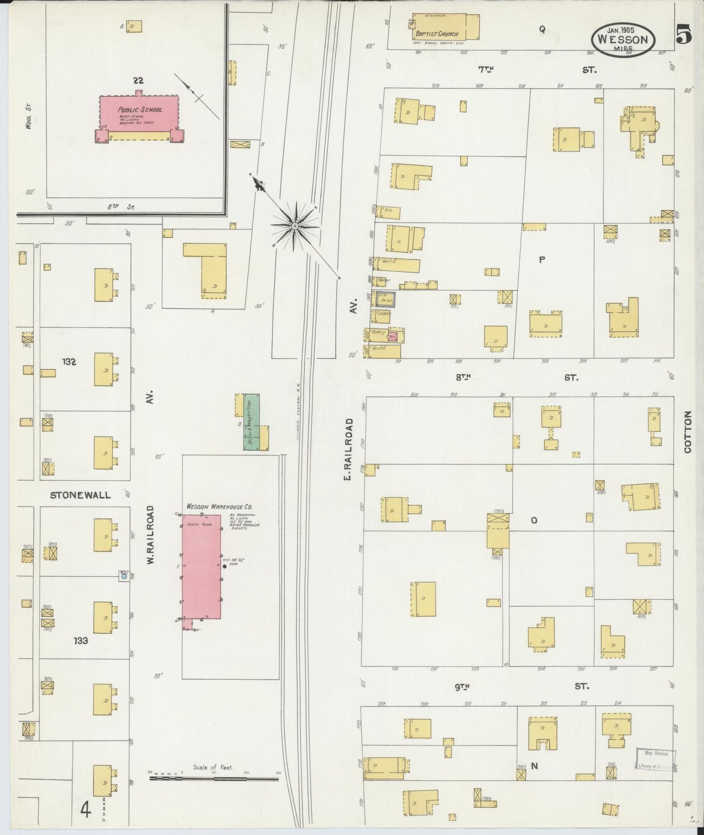 Sanborn Fire Insurance Map from Wesson, Copiah County, Mississippi (1905), Sheet #0005 - Complete Map Set gallery image, historic Sanborn map, vintage wall art, Mississippi Mississippi