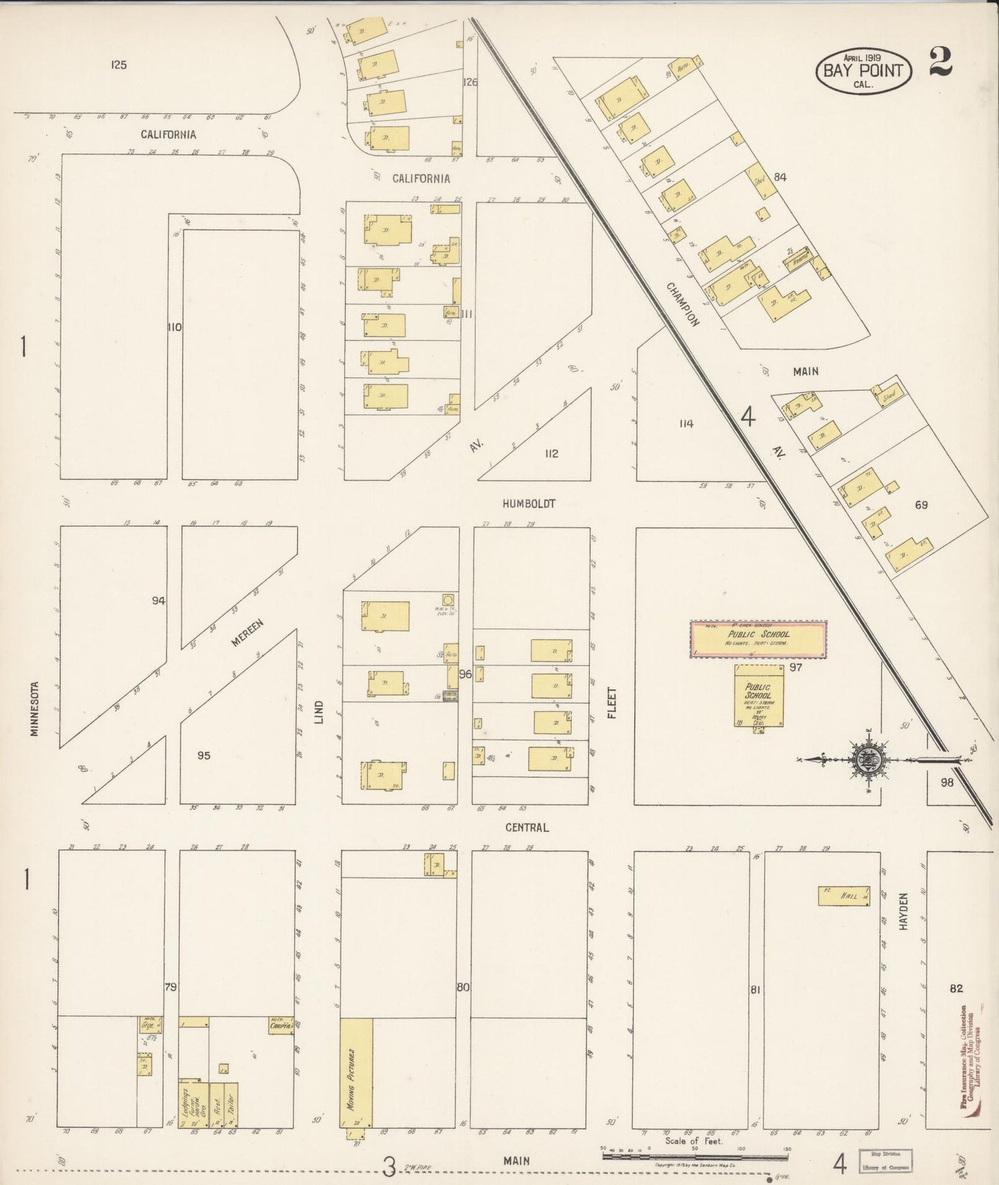 Sanborn Fire Insurance Map from Bay Point, Contra Costa County, California (1919), Sheet #0002 - Historic Sanborn Fire Insurance Map Print, vintage old map wall art, antique decor, genealogy gift, California California map