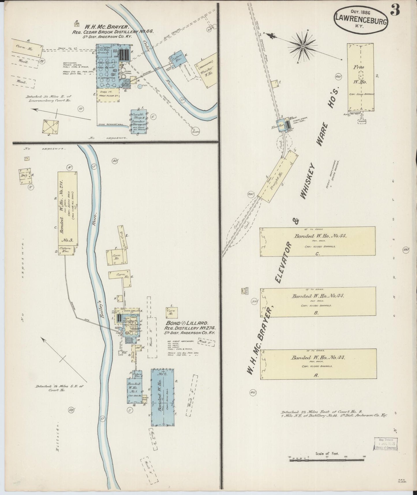 Sanborn Fire Insurance Map from Lawrenceburg, Anderson County, Kentucky (1886), Sheet #0003 - Historic Sanborn Fire Insurance Map Print, vintage old map wall art, antique decor, genealogy gift, Kentucky Kentucky map