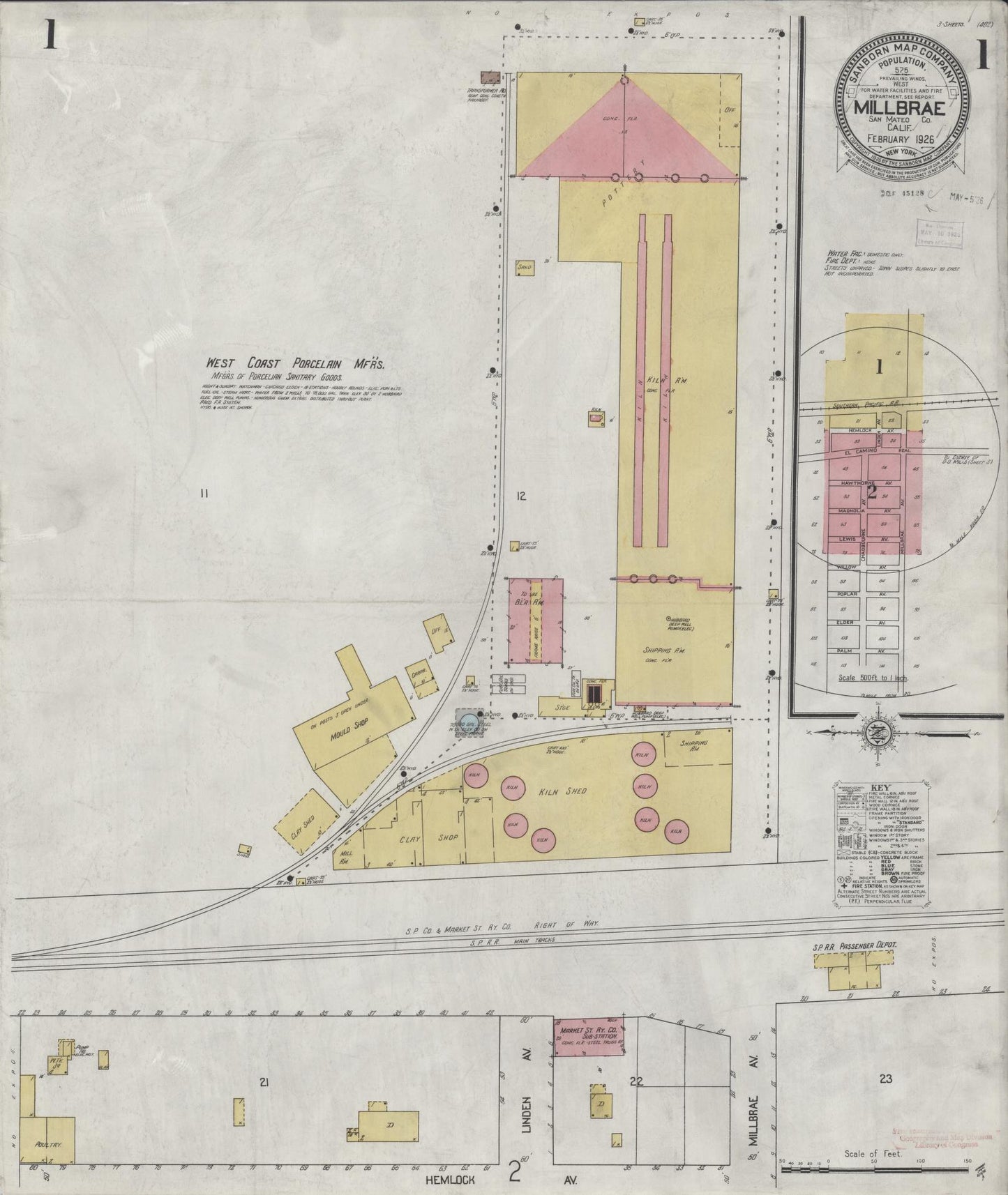 Sanborn Fire Insurance Map from Millbrae, San Mateo County, California (1926), Sheet #0001 - Historic Sanborn Fire Insurance Map Print, vintage old map wall art, antique decor, genealogy gift, California California map