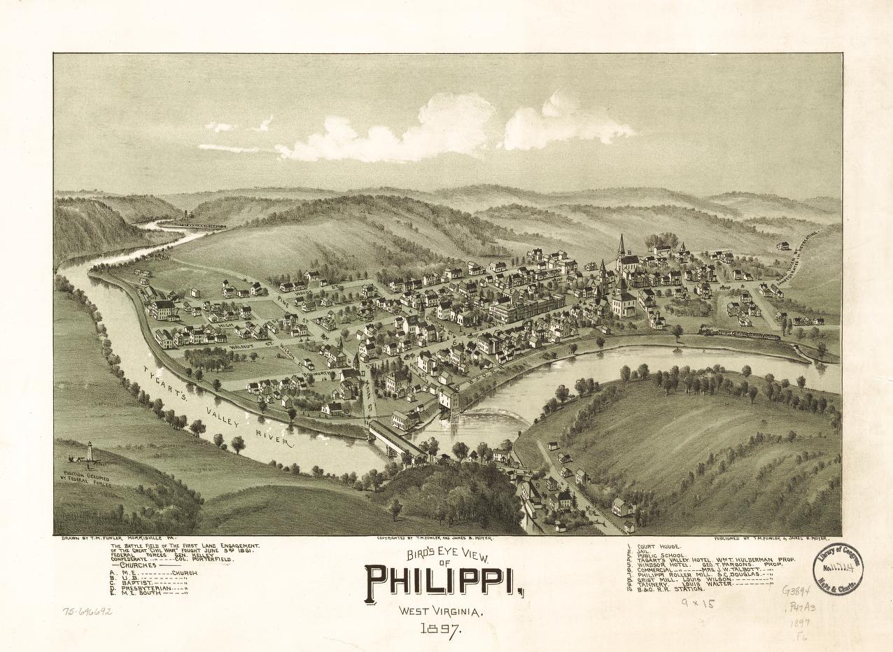 Bird's eye view of Philippi, West Virginia 1897. (1897) – Historic Bird’s-Eye View Panorama Print