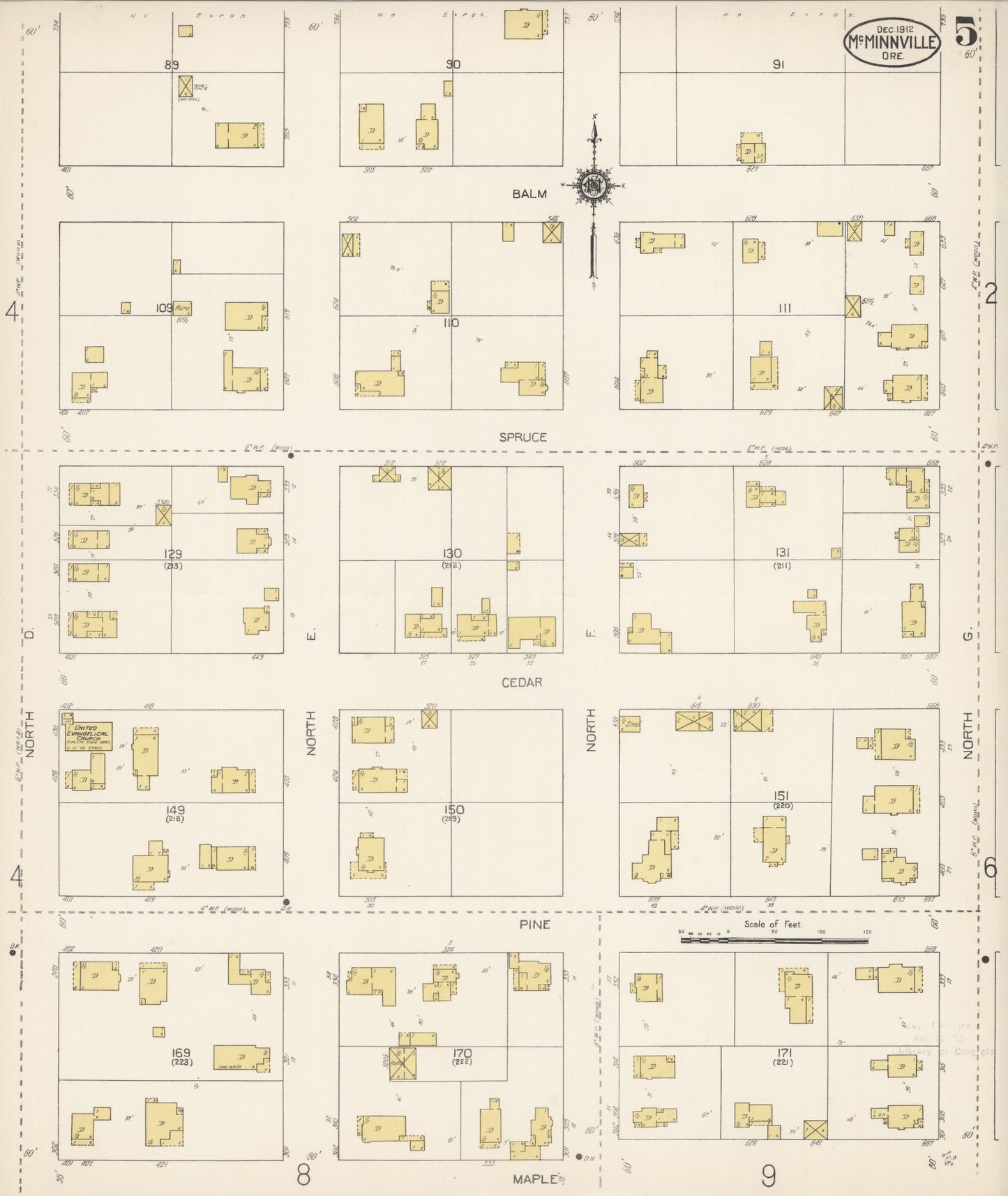 Sanborn Fire Insurance Map from McMinnville, Yamhill County, Oregon (1912), Sheet #0005 - Historic Sanborn Fire Insurance Map Print, vintage old map wall art, antique decor, genealogy gift, Oregon Oregon map