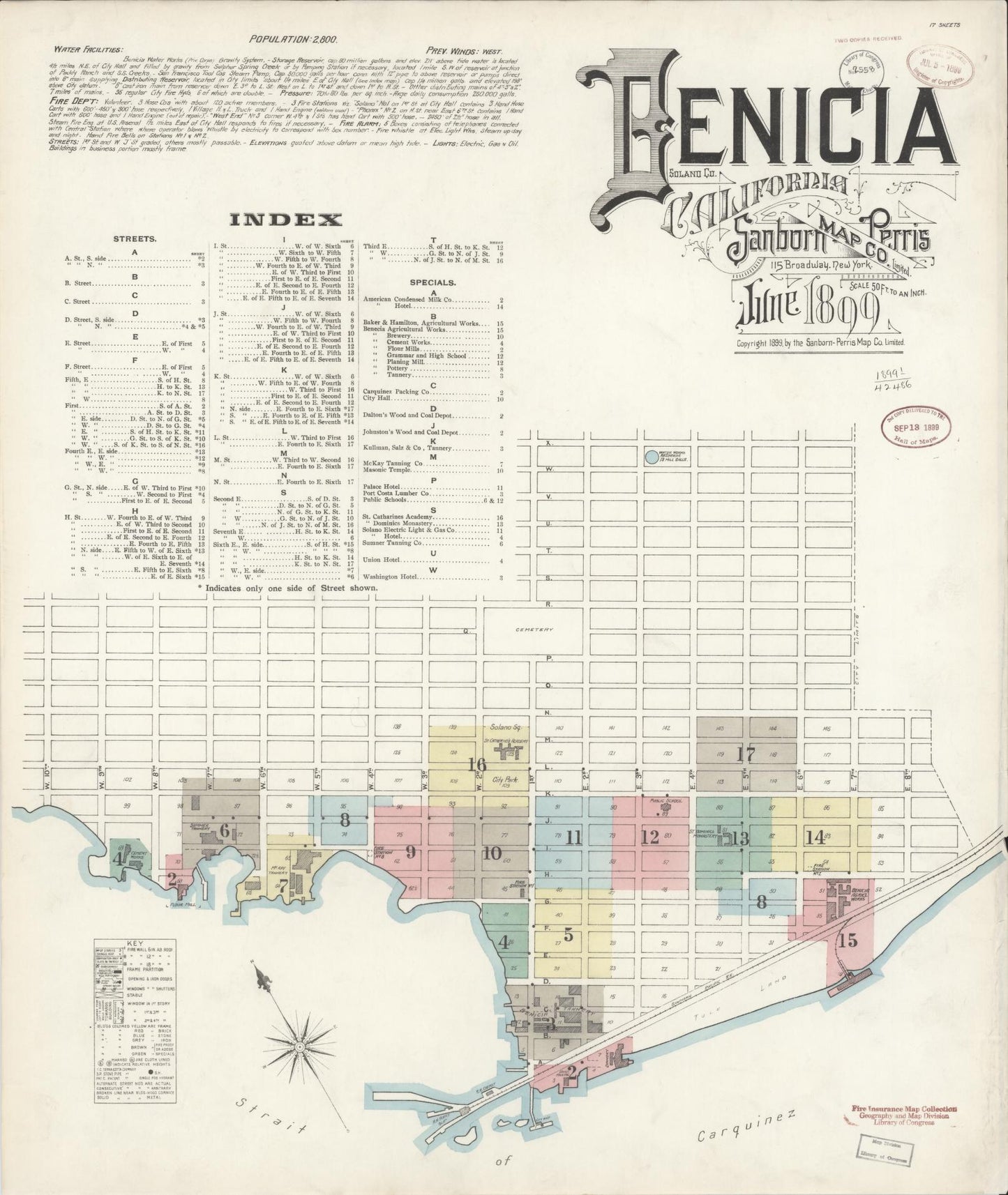Sanborn Fire Insurance Map from Benicia, Solano County, California (1899), Sheet #0001 - Historic Sanborn Fire Insurance Map Print, vintage old map wall art, antique decor, genealogy gift, California California map