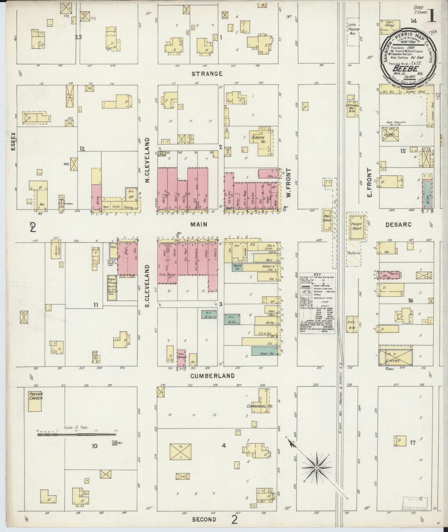 Sanborn Fire Insurance Map from Beebe, White County, Arkansas (1897), Sheet #0001 - Historic Sanborn Fire Insurance Map Print, vintage old map wall art, antique decor, genealogy gift, Arkansas Arkansas map