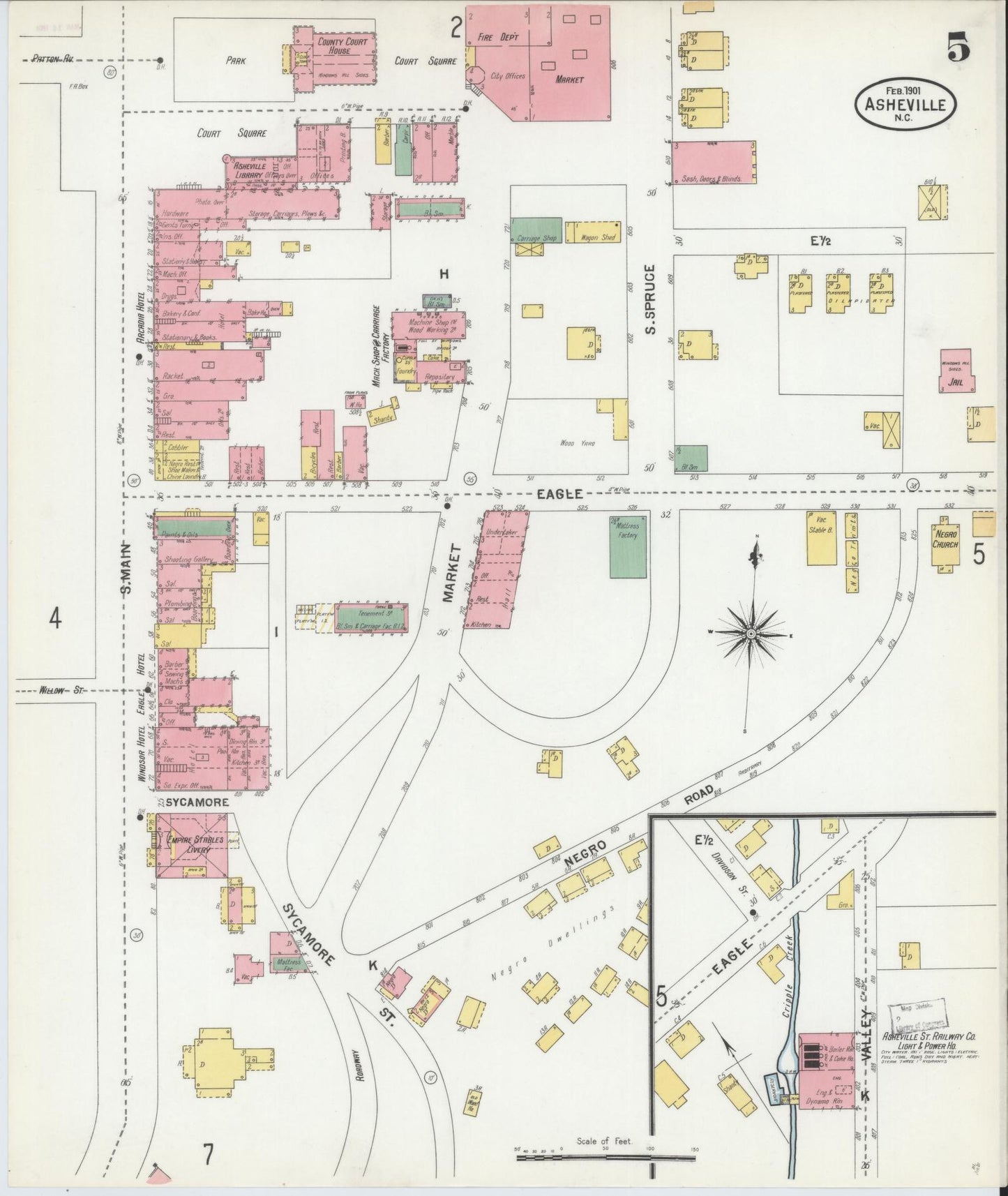 Sanborn Fire Insurance Map from Asheville, Buncombe County, North Carolina (1901), Sheet #0005 - Historic Sanborn Fire Insurance Map Print, vintage old map wall art, antique decor, genealogy gift, North Carolina North Carolina map