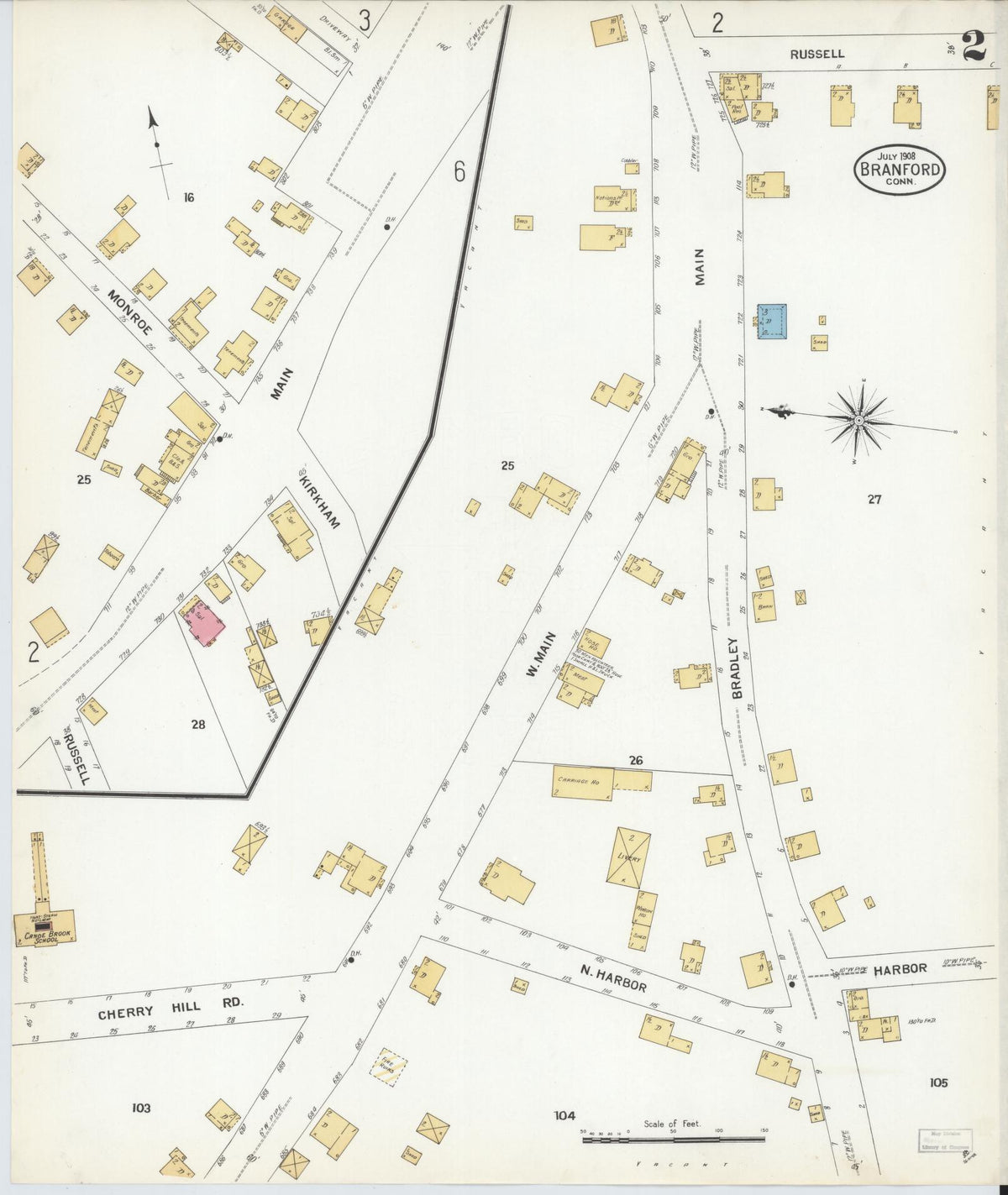 Sanborn Fire Insurance Map from Branford, New Haven County, Connecticut (1908), Sheet #0002 - Historic Sanborn Fire Insurance Map Print, vintage old map wall art, antique decor, genealogy gift, Connecticut Connecticut map