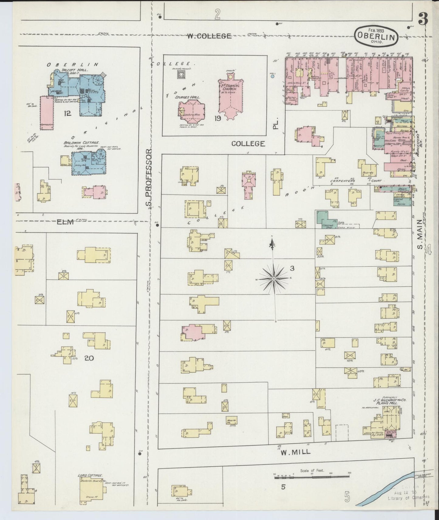 Sanborn Fire Insurance Map from Oberlin, Lorain County, Ohio (1893), Sheet #0003 - Historic Sanborn Fire Insurance Map Print, vintage old map wall art, antique decor, genealogy gift, Ohio Ohio map
