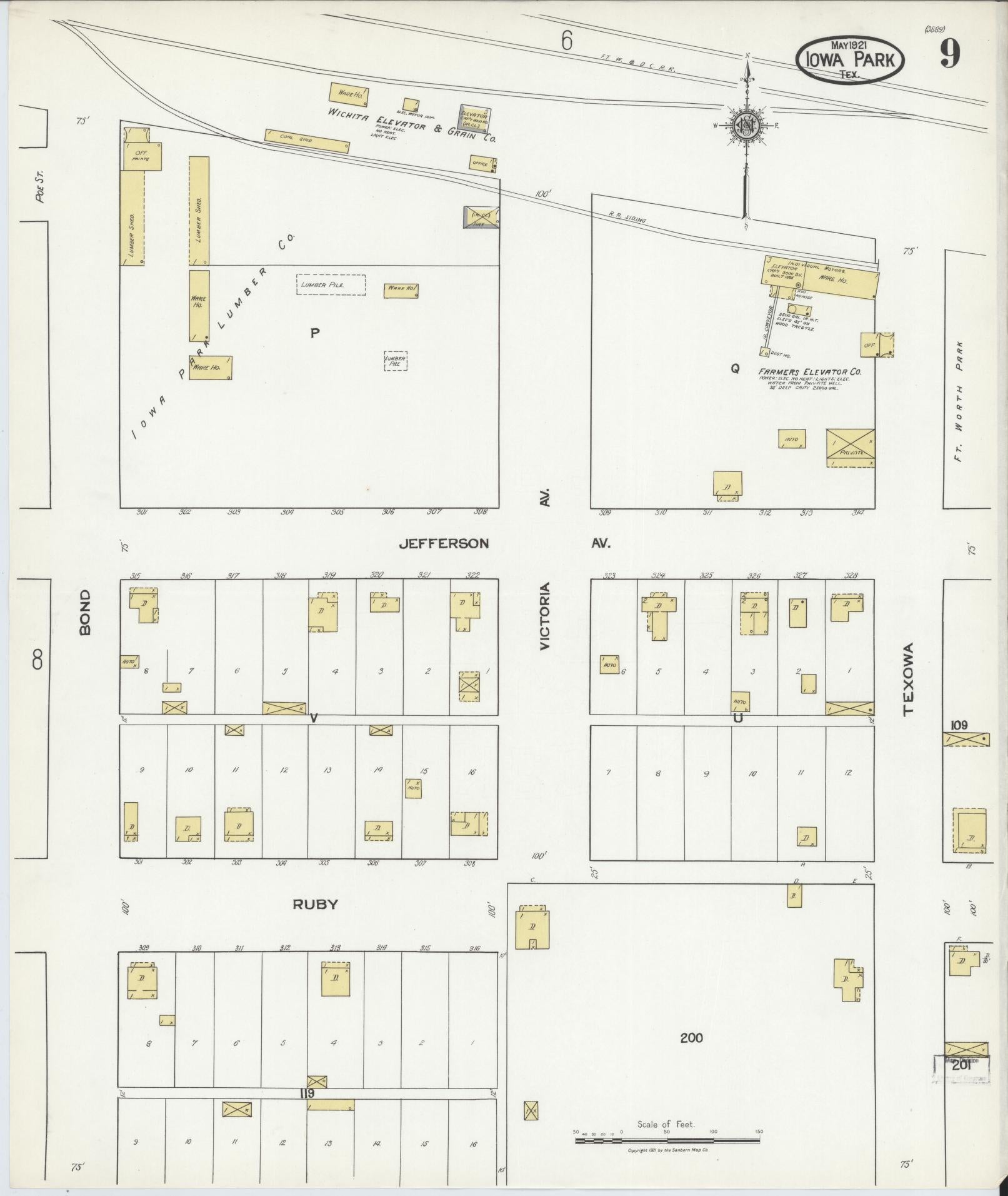 Sanborn Fire Insurance Map from Iowa Park, Wichita County, Texas (1921), Sheet #0009 - Historic Sanborn Fire Insurance Map Print