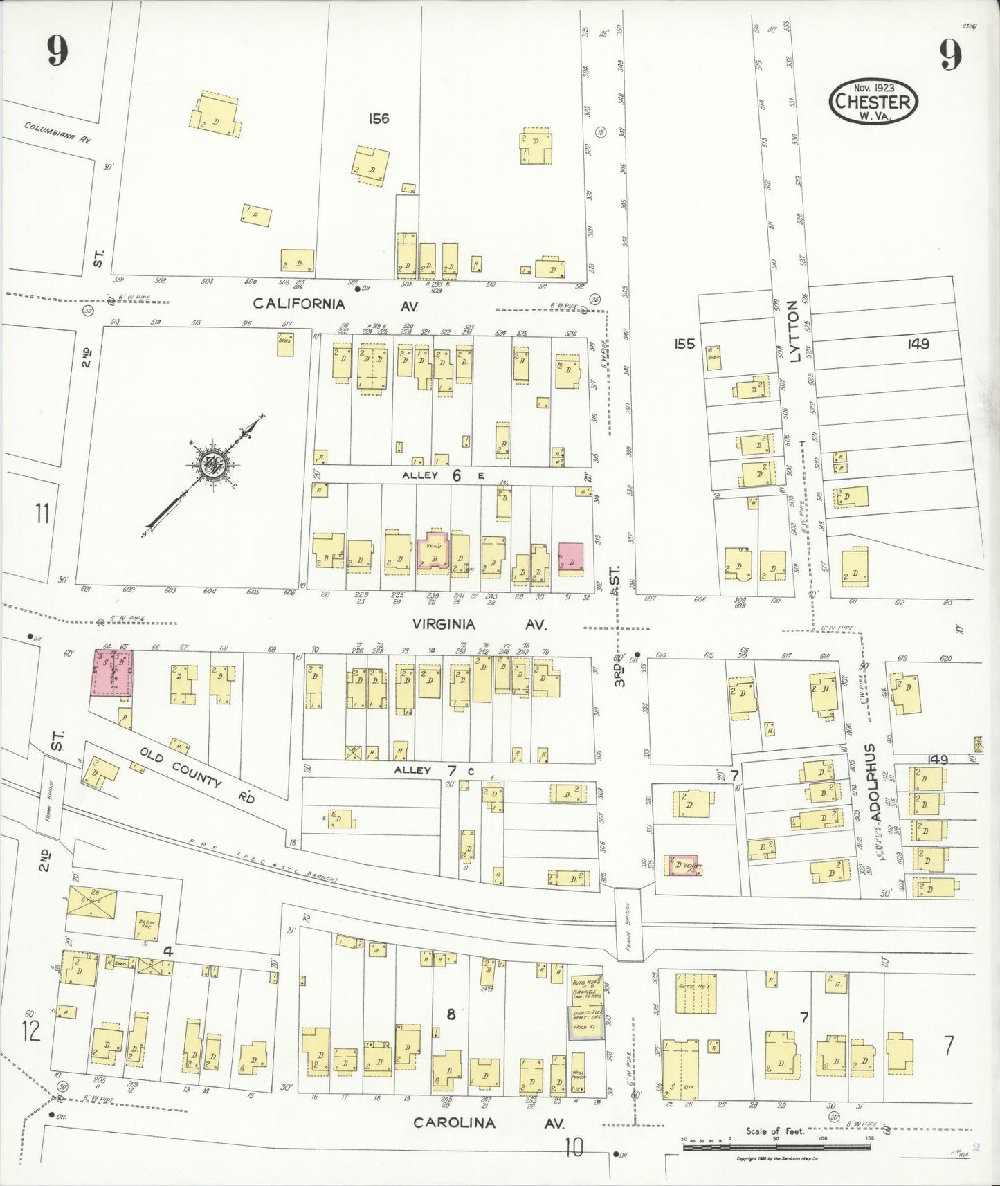 Sanborn Fire Insurance Map from Chester, Hancock County, West Virginia (1923), Sheet #0009 - Historic Sanborn Fire Insurance Map Print, vintage old map wall art, antique decor, genealogy gift, West Virginia West Virginia map