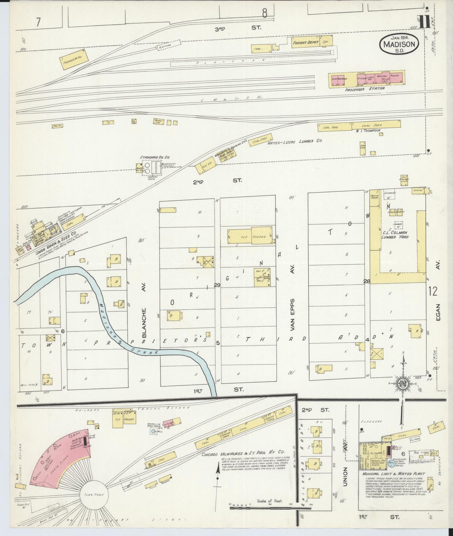 Sanborn Fire Insurance Map from Madison, Lake County, South Dakota (1914), Sheet #0011 - Historic Sanborn Fire Insurance Map Print, vintage old map wall art, antique decor, genealogy gift, South Dakota South Dakota map