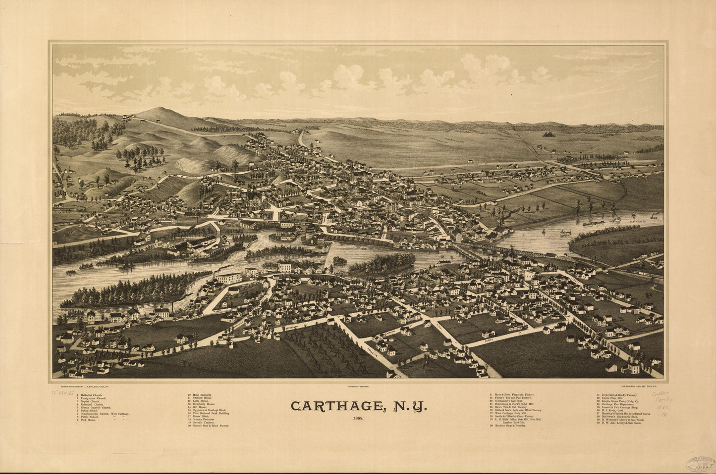 Carthage, N.Y. 1888. (1888) – Historic Bird’s-Eye View Panorama Print