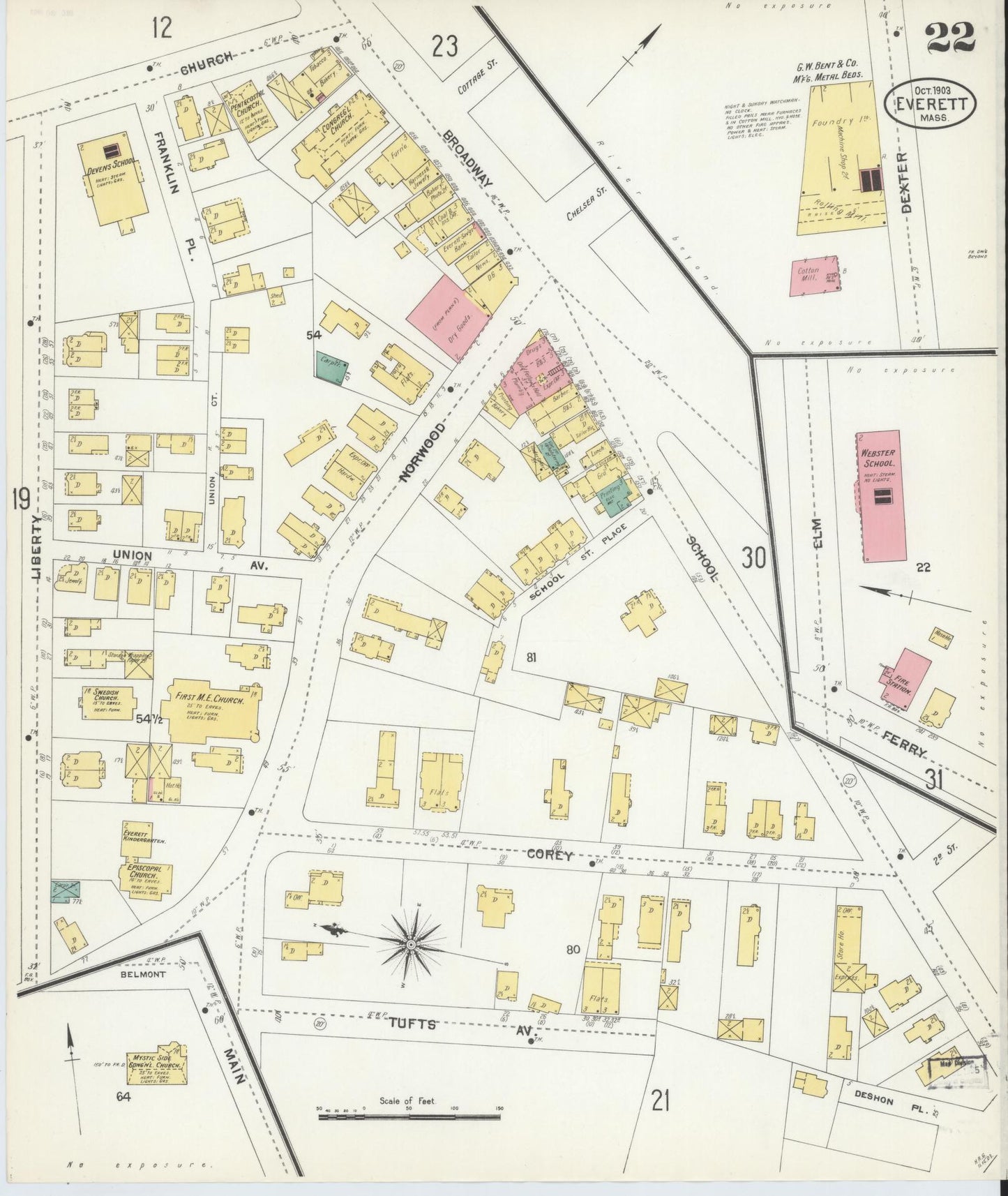 Sanborn Fire Insurance Map from Everett, Middlesex County, Massachusetts (1903), Sheet #0022 - Historic Sanborn Fire Insurance Map Print, vintage old map wall art, antique decor, genealogy gift, Massachusetts Massachusetts map