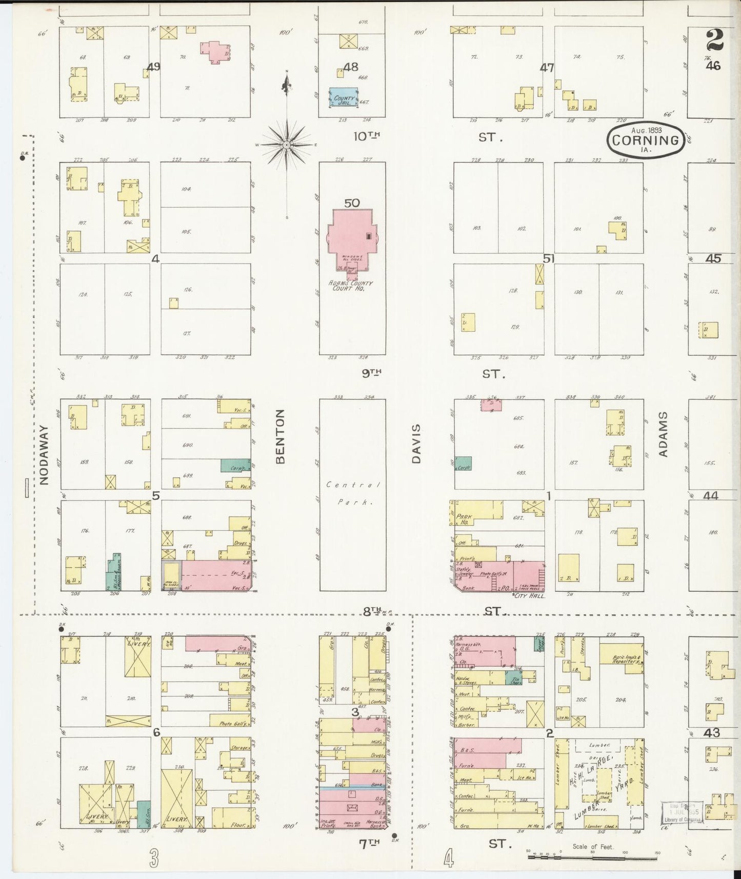 Sanborn Fire Insurance Map from Corning, Adams County, Iowa (1893), Sheet #0002 - Historic Sanborn Fire Insurance Map Print, vintage old map wall art