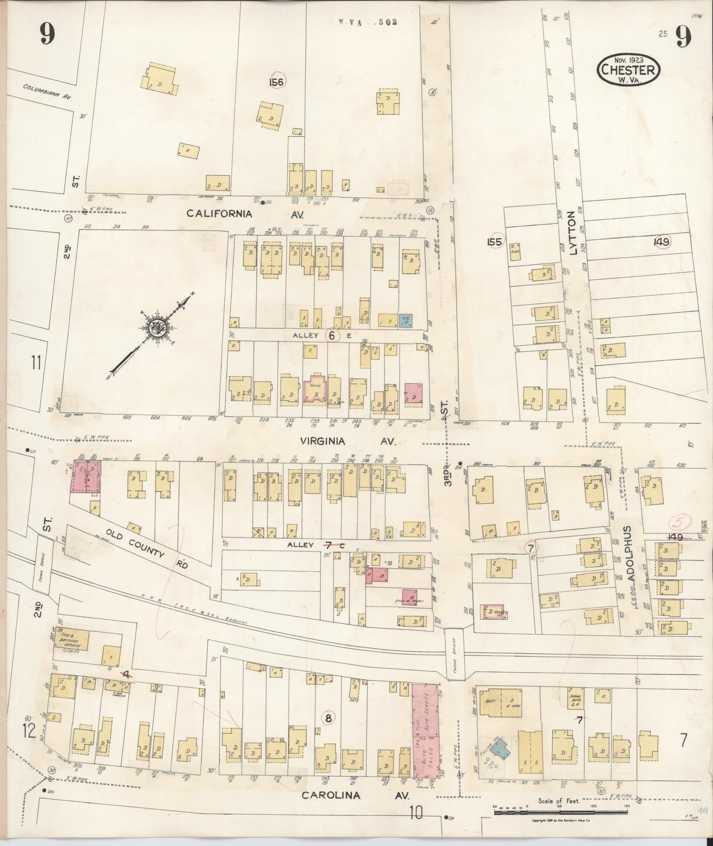 Sanborn Fire Insurance Map from Chester, Hancock County, West Virginia (1942), Sheet #0009 - Historic Sanborn Fire Insurance Map Print, vintage old map wall art, antique decor, genealogy gift, West Virginia West Virginia map