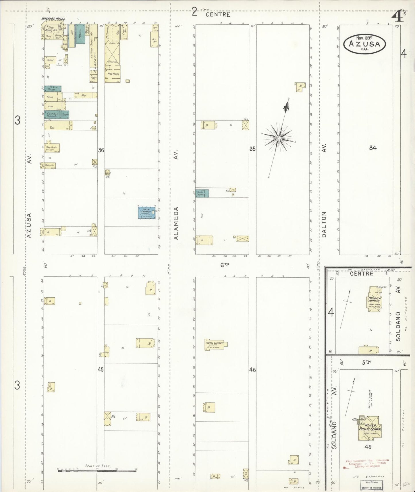 Sanborn Fire Insurance Map from Azusa, Los Angeles County, California (1897), Sheet #0004 - Historic Sanborn Fire Insurance Map Print, vintage old map wall art, antique decor, genealogy gift, California California map