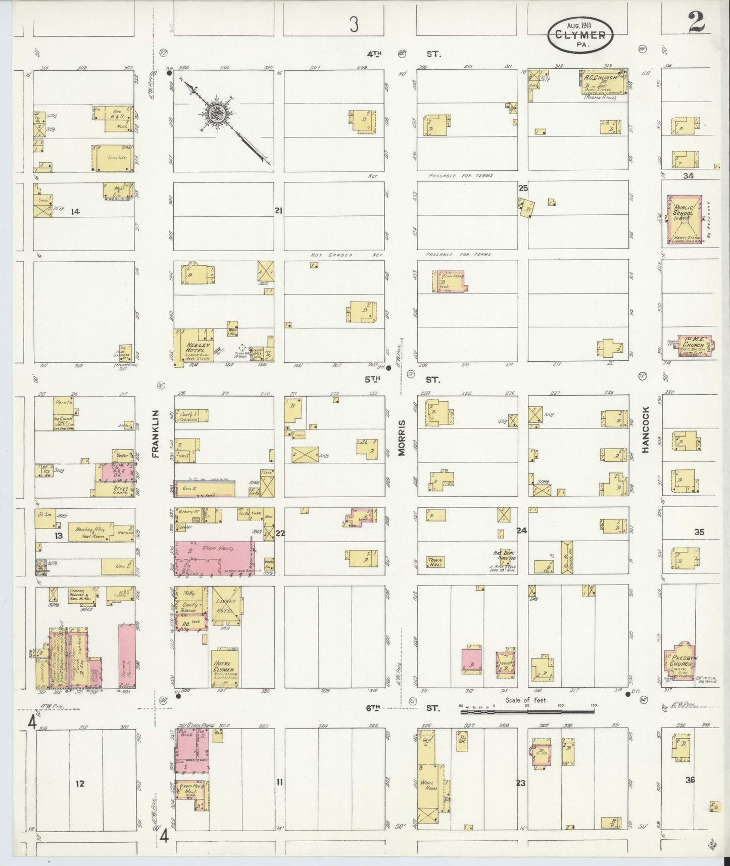 Sanborn Fire Insurance Map from Clymer, Indiana County, Pennsylvania (1911), Sheet #0002 - Historic Sanborn Fire Insurance Map Print, vintage old map wall art, antique decor, genealogy gift, Pennsylvania Pennsylvania map