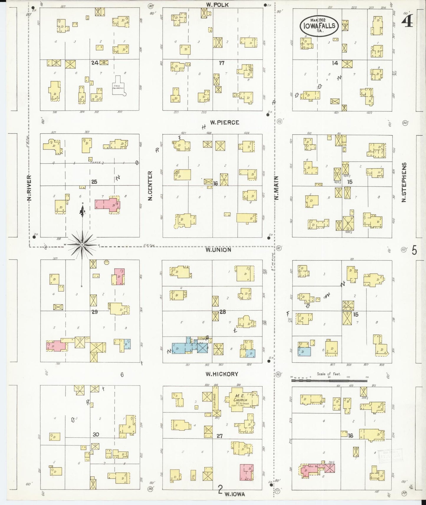 Sanborn Fire Insurance Map from Iowa Falls, Hardin County, Iowa (1902), Sheet #0004 - Historic Sanborn Fire Insurance Map Print, vintage old map wall art