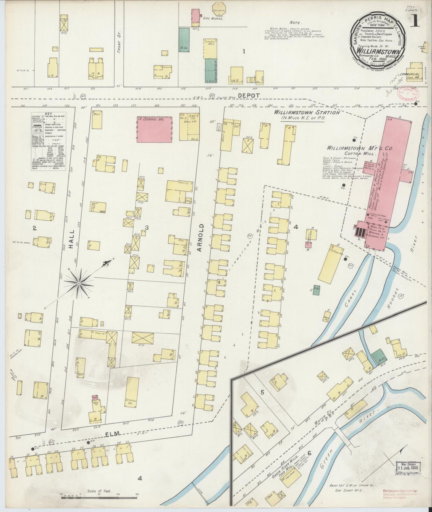 Sanborn Fire Insurance Map from Williamstown, Berkshire County, Massachusetts (1895), Sheet #0001 - Historic Sanborn Fire Insurance Map Print, vintage old map wall art, antique decor, genealogy gift, Massachusetts Massachusetts map