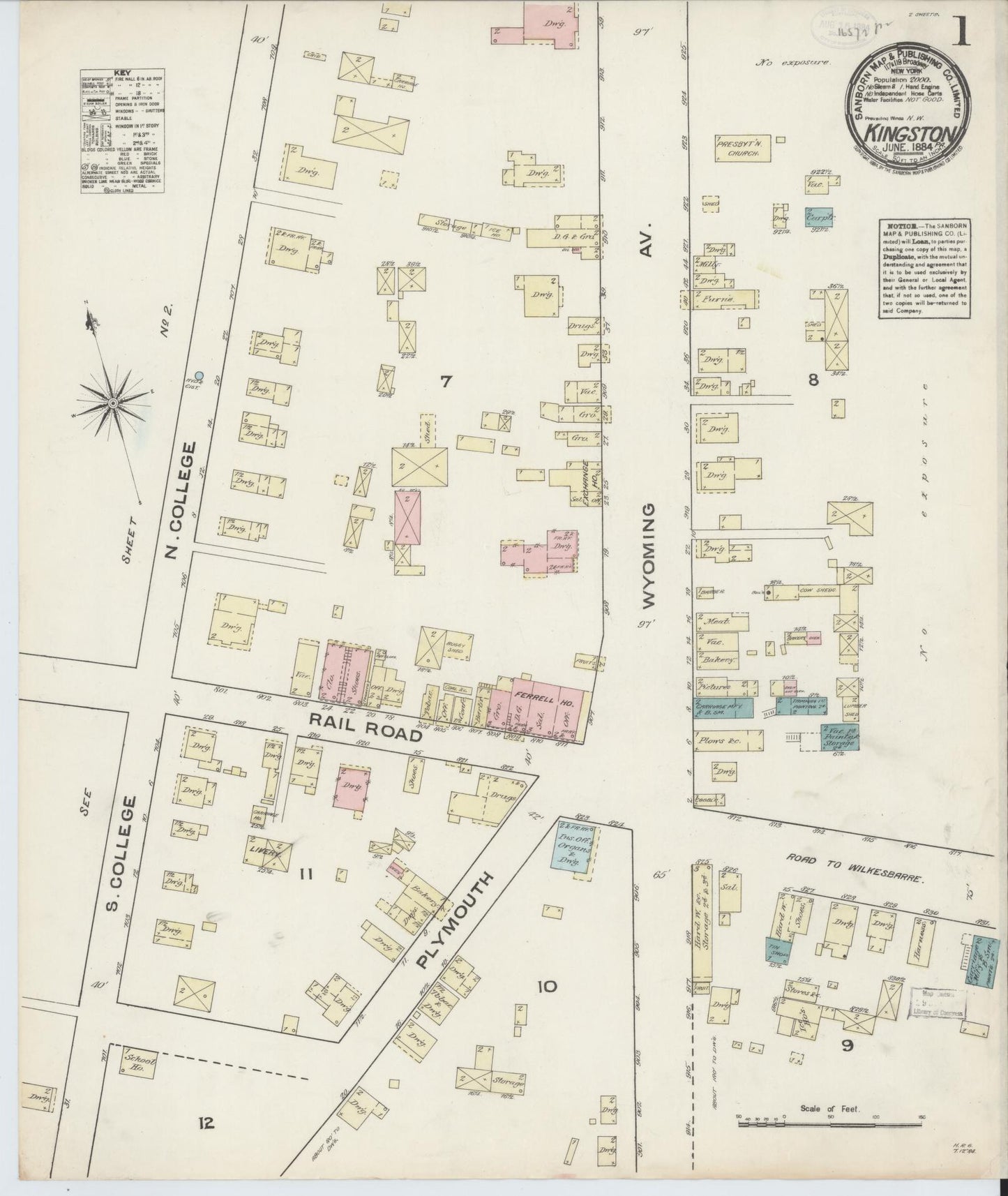 Sanborn Fire Insurance Map from Kingston, Luzerne County, Pennsylvania. (1884) – Historic Sanborn Fire Insurance Map Print