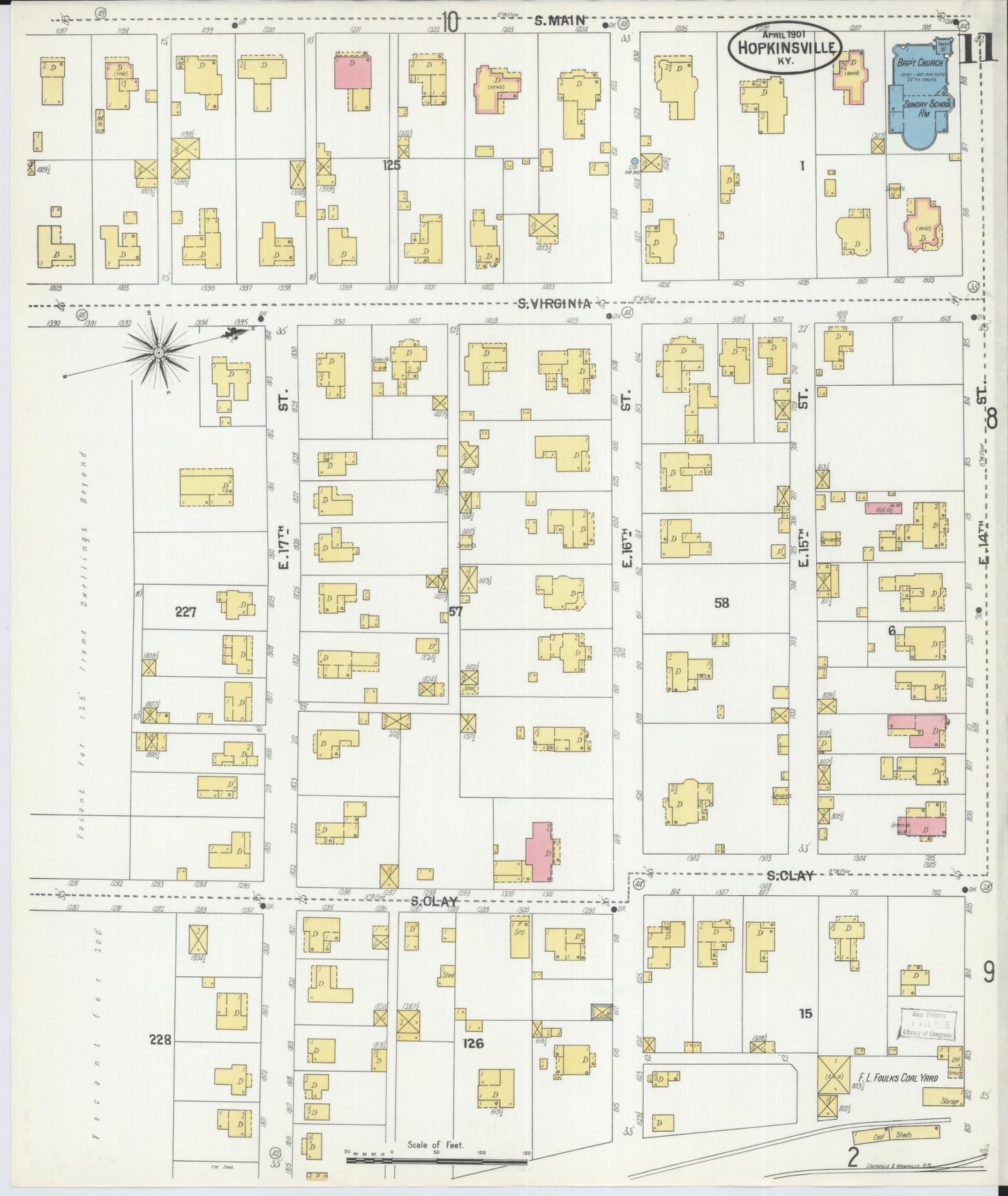 Sanborn Fire Insurance Map from Hopkinsville, Christian County, Kentucky (1901), Sheet #0011 - Historic Sanborn Fire Insurance Map Print, vintage old map wall art, antique decor, genealogy gift, Kentucky Kentucky map