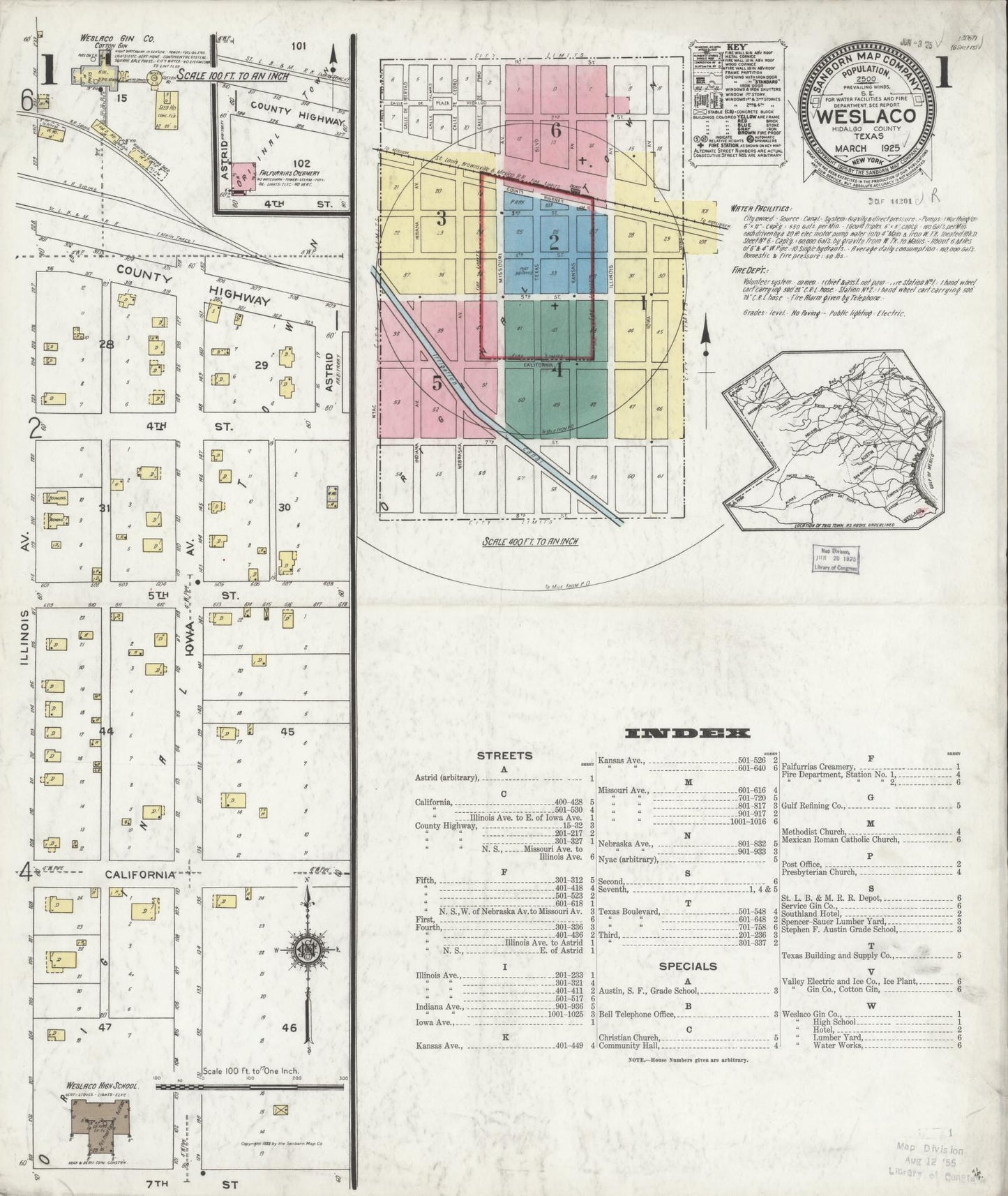 Sanborn Fire Insurance Map from Weslaco, Hidalgo County, Texas. (1925) – Historic Sanborn Fire Insurance Map Print
