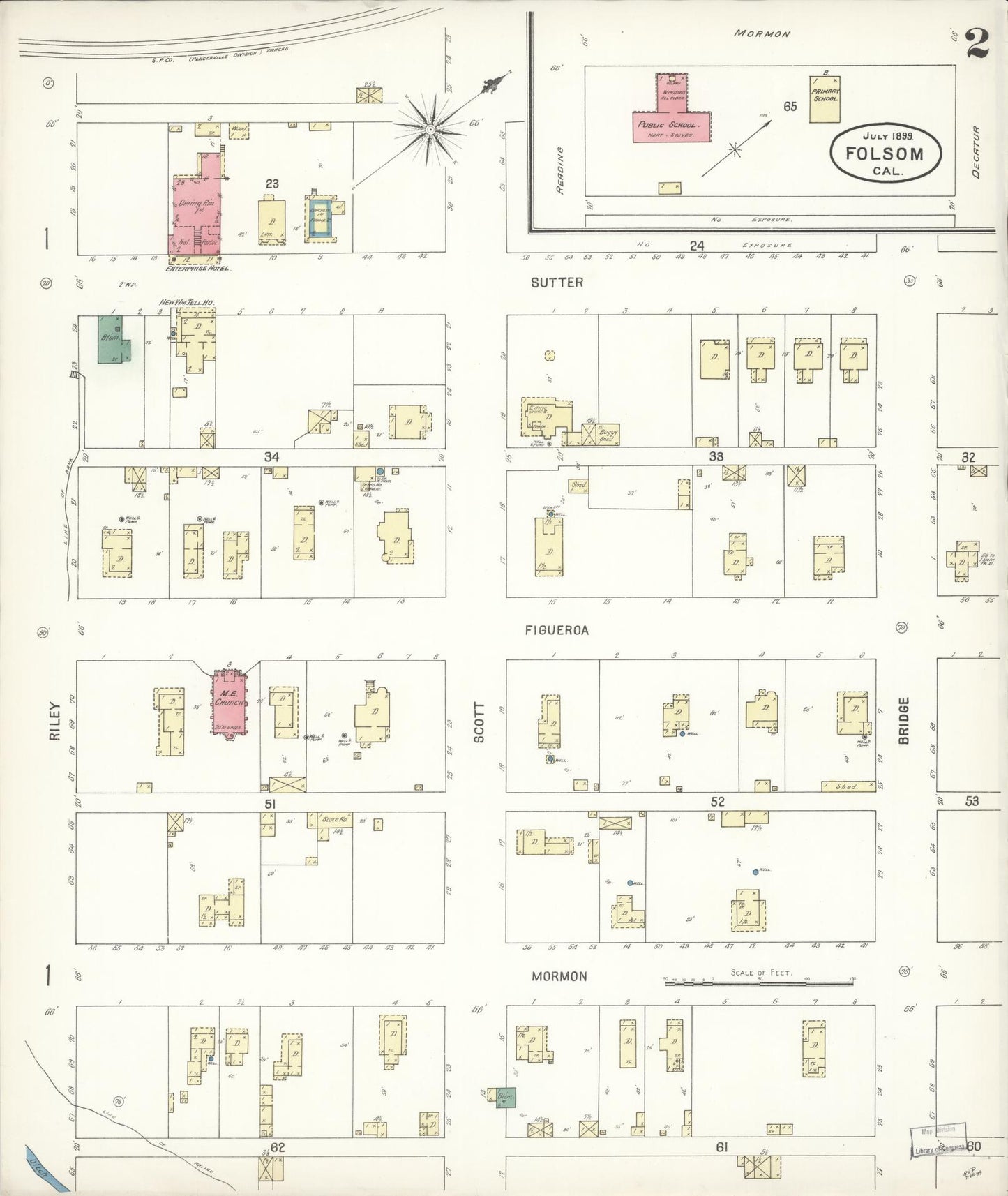 Sanborn Fire Insurance Map from Folsom, Sacramento County, California (1899), Sheet #0002 - Historic Sanborn Fire Insurance Map Print, vintage old map wall art, antique decor, genealogy gift, California California map