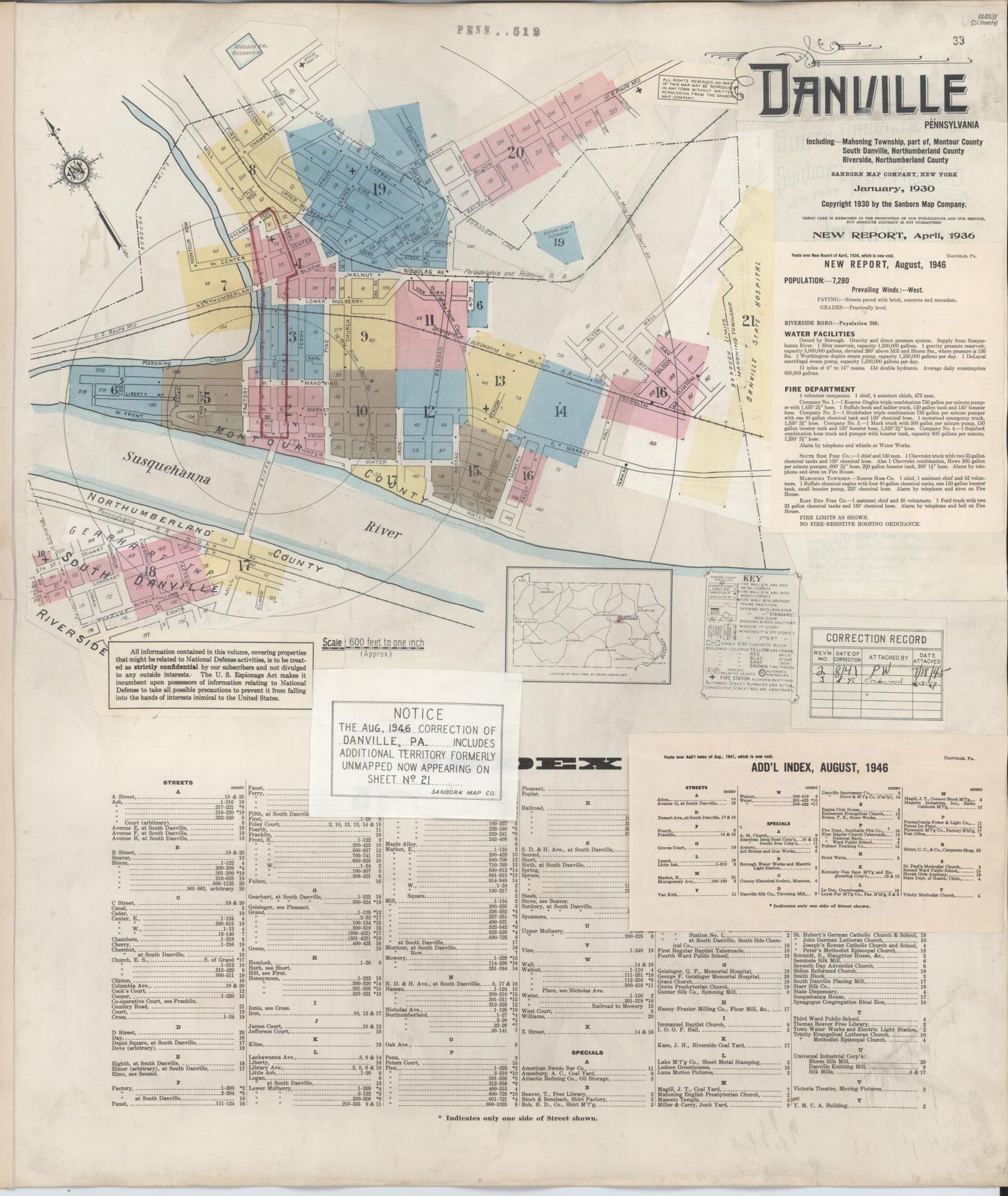 Sanborn Fire Insurance Map from Danville, Montour County, Pennsylvania. (1946) – Historic Sanborn Fire Insurance Map Print