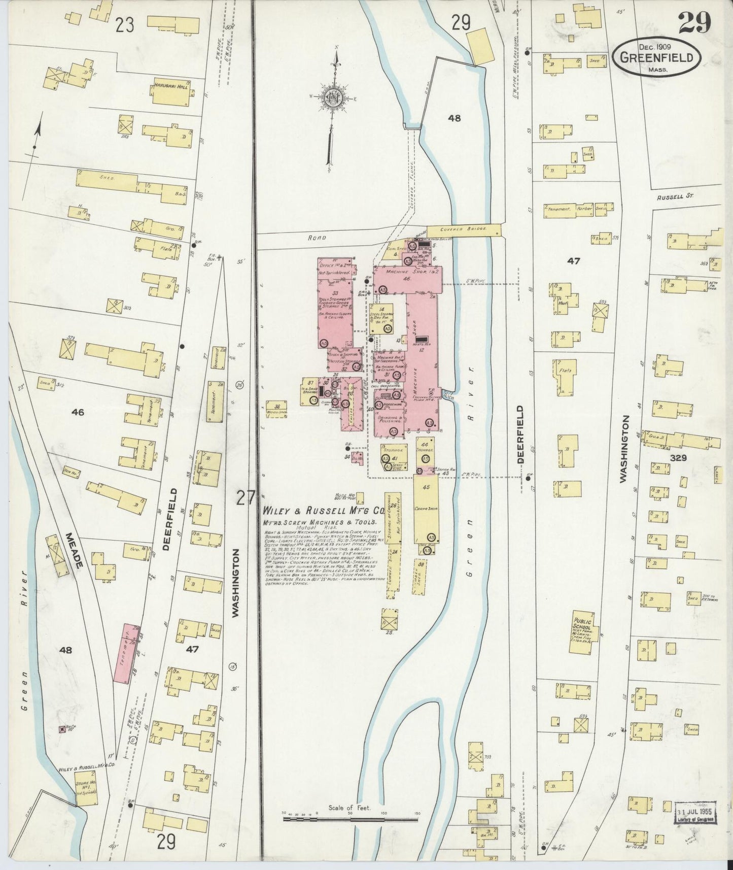 Sanborn Fire Insurance Map from Greenfield, Franklin County, Massachusetts (1909), Sheet #0029 - Complete Map Set gallery image, historic Sanborn map, vintage wall art, Massachusetts Massachusetts