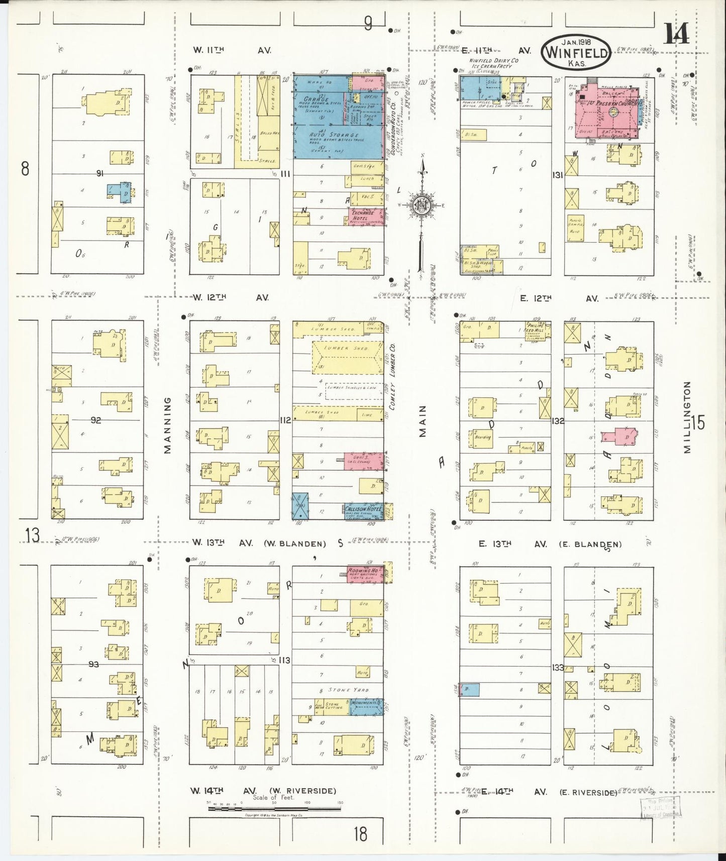 Sanborn Fire Insurance Map from Winfield, Cowley County, Kansas (1918), Sheet #0014 - Historic Sanborn Fire Insurance Map Print, vintage old map wall art, antique decor, genealogy gift, Kansas Kansas map