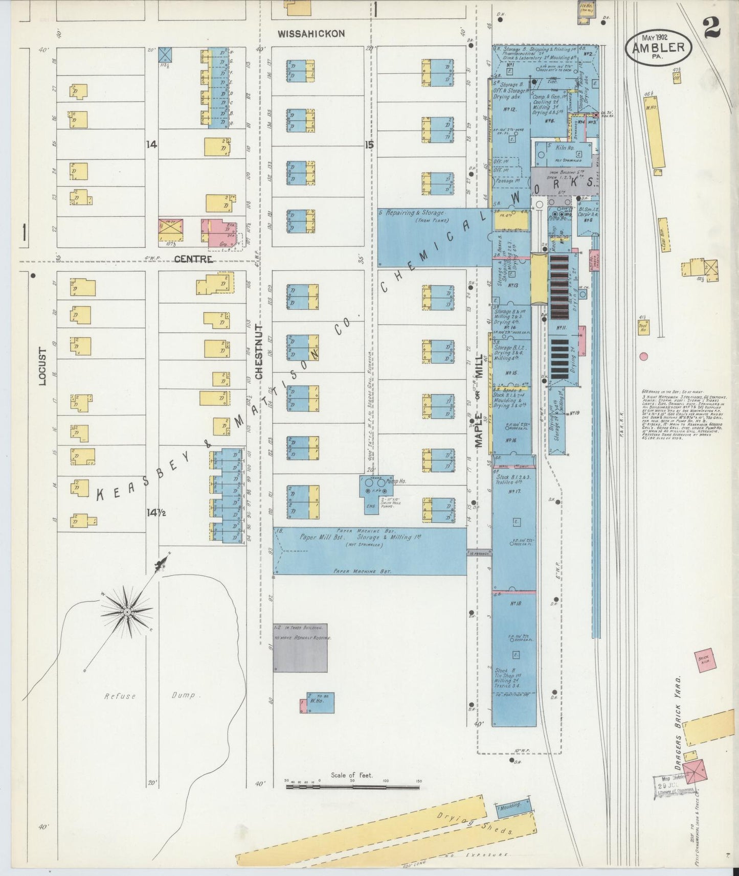 Sanborn Fire Insurance Map from Ambler, Montgomery County, Pennsylvania (1902), Sheet #0002 - Historic Sanborn Fire Insurance Map Print, vintage old map wall art, antique decor, genealogy gift, Pennsylvania Pennsylvania map