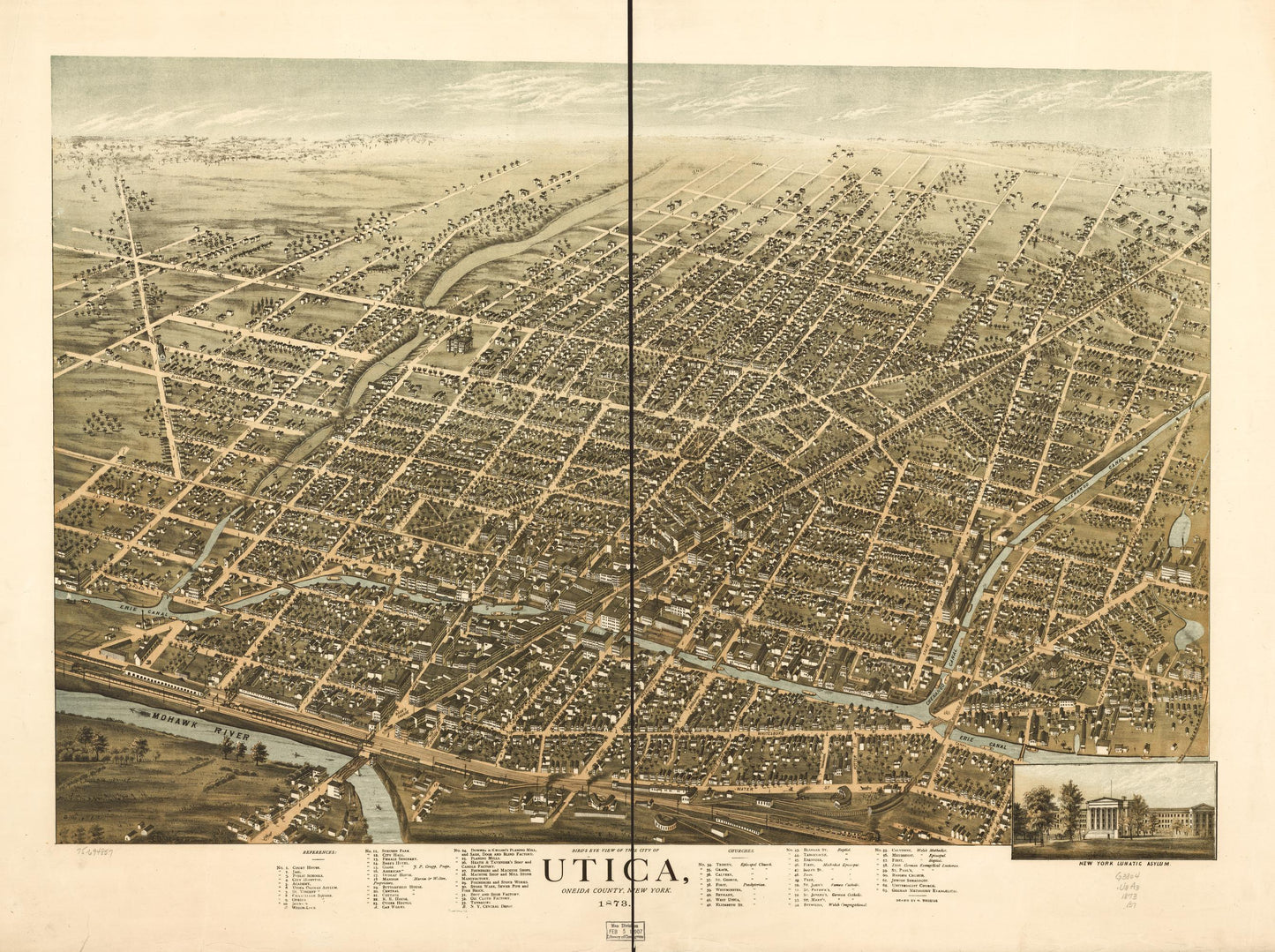 Bird's eye view of the city of Utica, Oneida County, New York 1873. (1873) – Historic Bird’s-Eye View Panorama Print