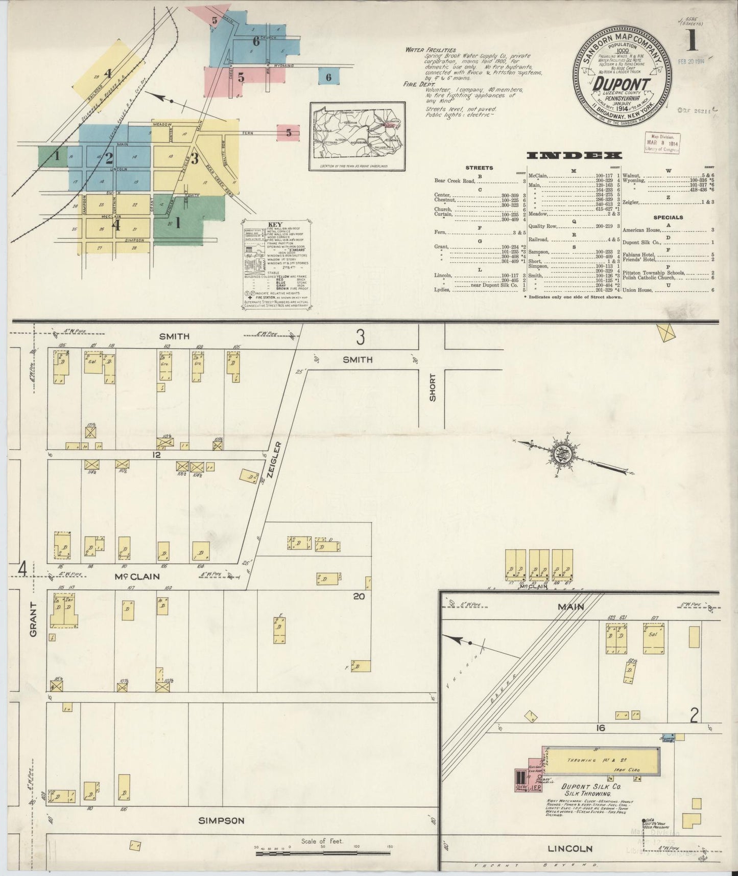 Sanborn Fire Insurance Map from Dupont, Luzerne County, Pennsylvania (1914), Sheet #0001 - Historic Sanborn Fire Insurance Map Print, vintage old map wall art, antique decor, genealogy gift, Pennsylvania Pennsylvania map