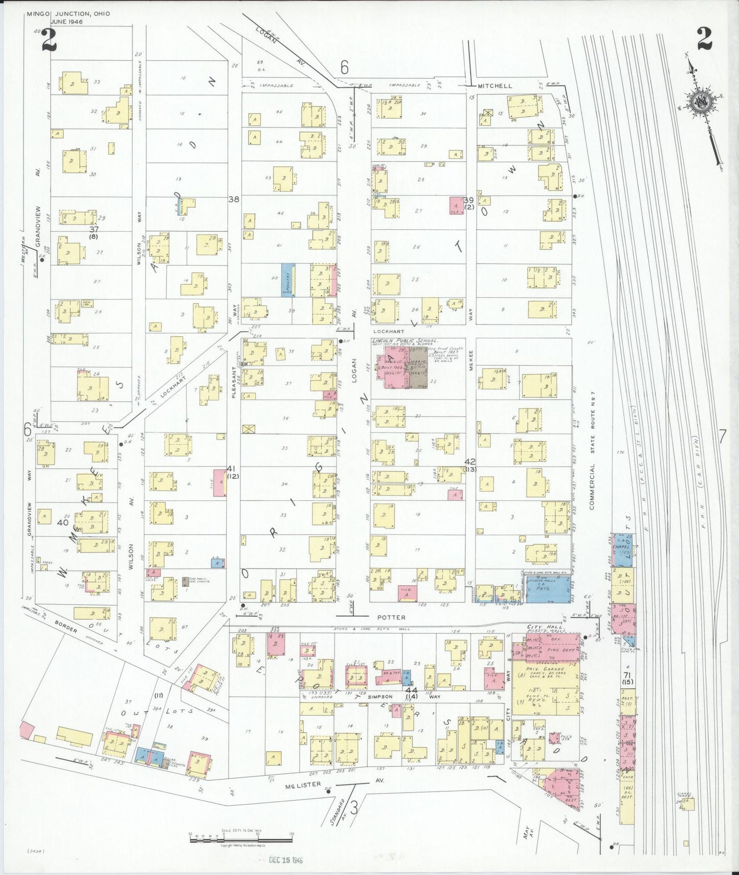 Sanborn Fire Insurance Map from Mingo Junction, Jefferson County, Ohio (1946), Sheet #0002 - Historic Sanborn Fire Insurance Map Print, vintage old map wall art, antique decor, genealogy gift, Ohio Ohio map
