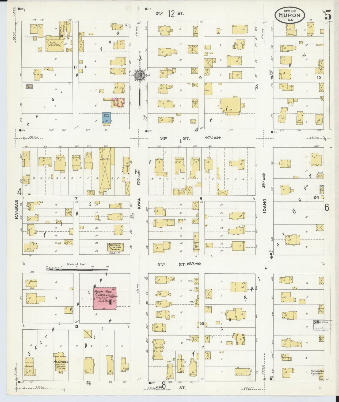 Sanborn Fire Insurance Map from Huron, Beadle County, South Dakota (1910), Sheet #0005 - Historic Sanborn Fire Insurance Map Print, vintage old map wall art, antique decor, genealogy gift, South Dakota South Dakota map