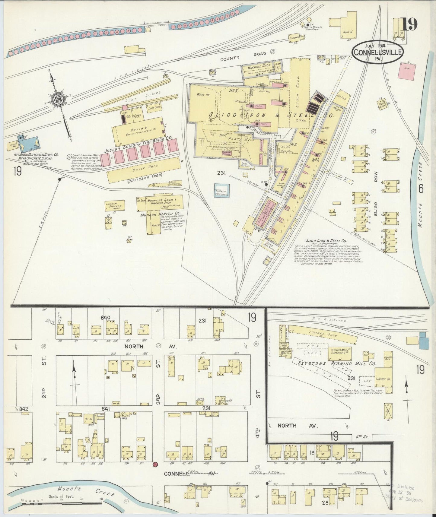 Sanborn Fire Insurance Map from Connellsville, Fayette County, Pennsylvania (1914), Sheet #0019 - Historic Sanborn Fire Insurance Map Print, vintage old map wall art, antique decor, genealogy gift, Pennsylvania Pennsylvania map