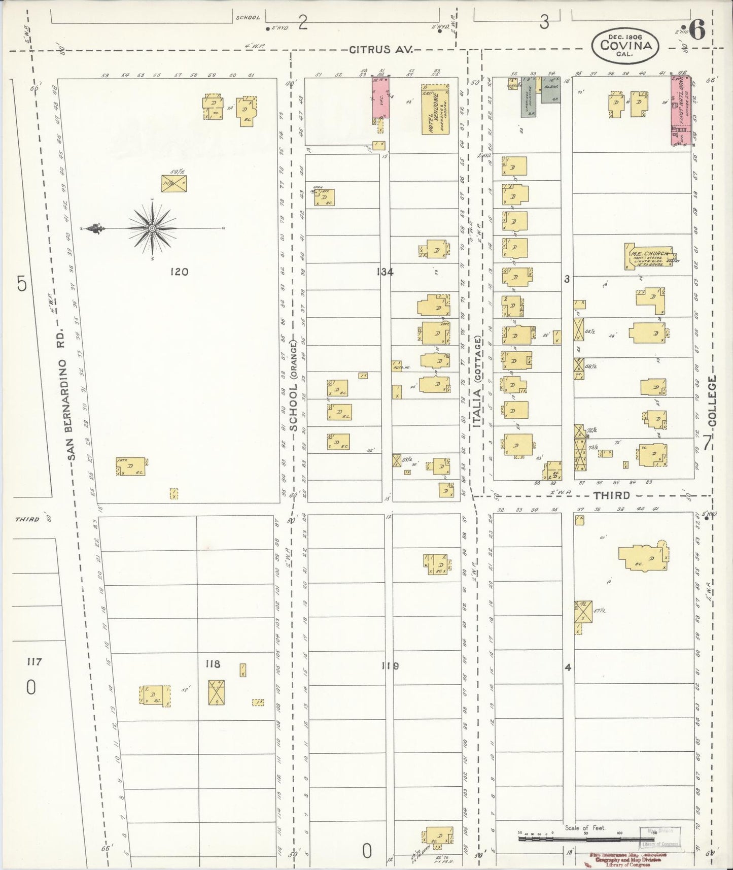 Sanborn Fire Insurance Map from Covina, Los Angeles County, California (1906), Sheet #0006 - Historic Sanborn Fire Insurance Map Print, vintage old map wall art, antique decor, genealogy gift, California California map