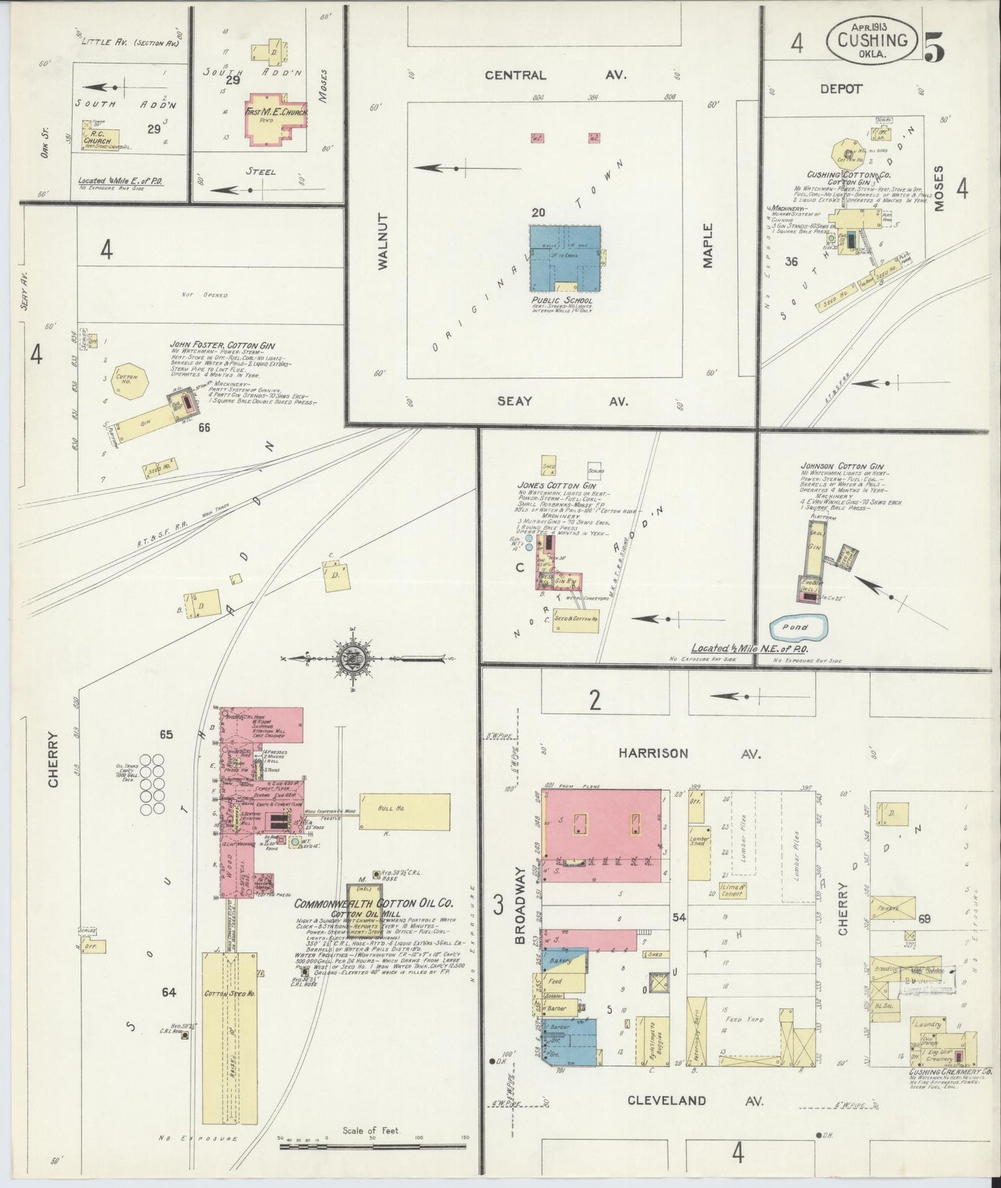 Sanborn Fire Insurance Map from Cushing, Payne County, Oklahoma (1913), Sheet #0005 - Historic Sanborn Fire Insurance Map Print, vintage old map wall art, antique decor, genealogy gift, Oklahoma Oklahoma map