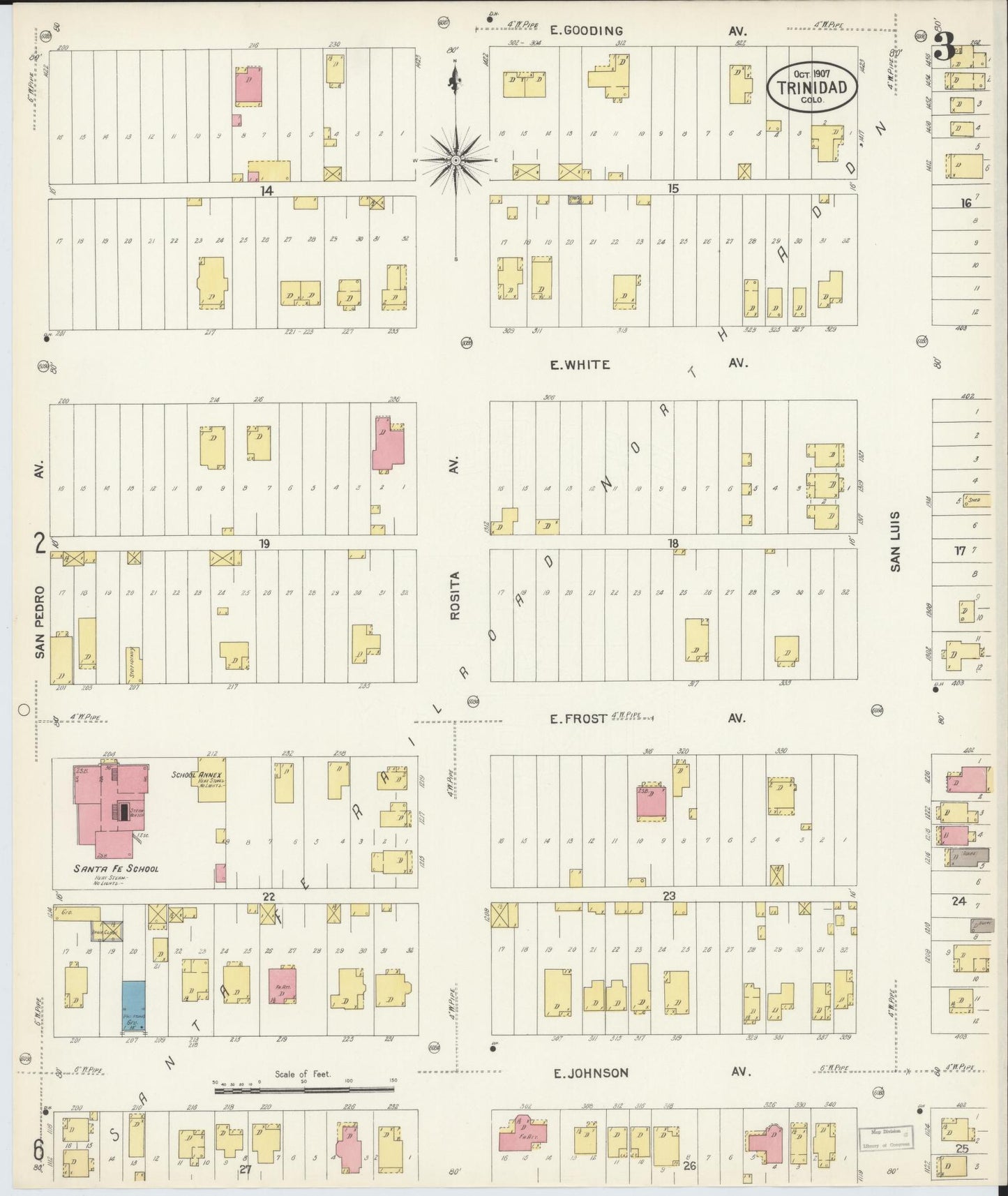 Sanborn Fire Insurance Map from Trinidad, Las Animas County, Colorado (1907), Sheet #0003 - Historic Sanborn Fire Insurance Map Print, vintage old map wall art, antique decor, genealogy gift, Colorado Colorado map