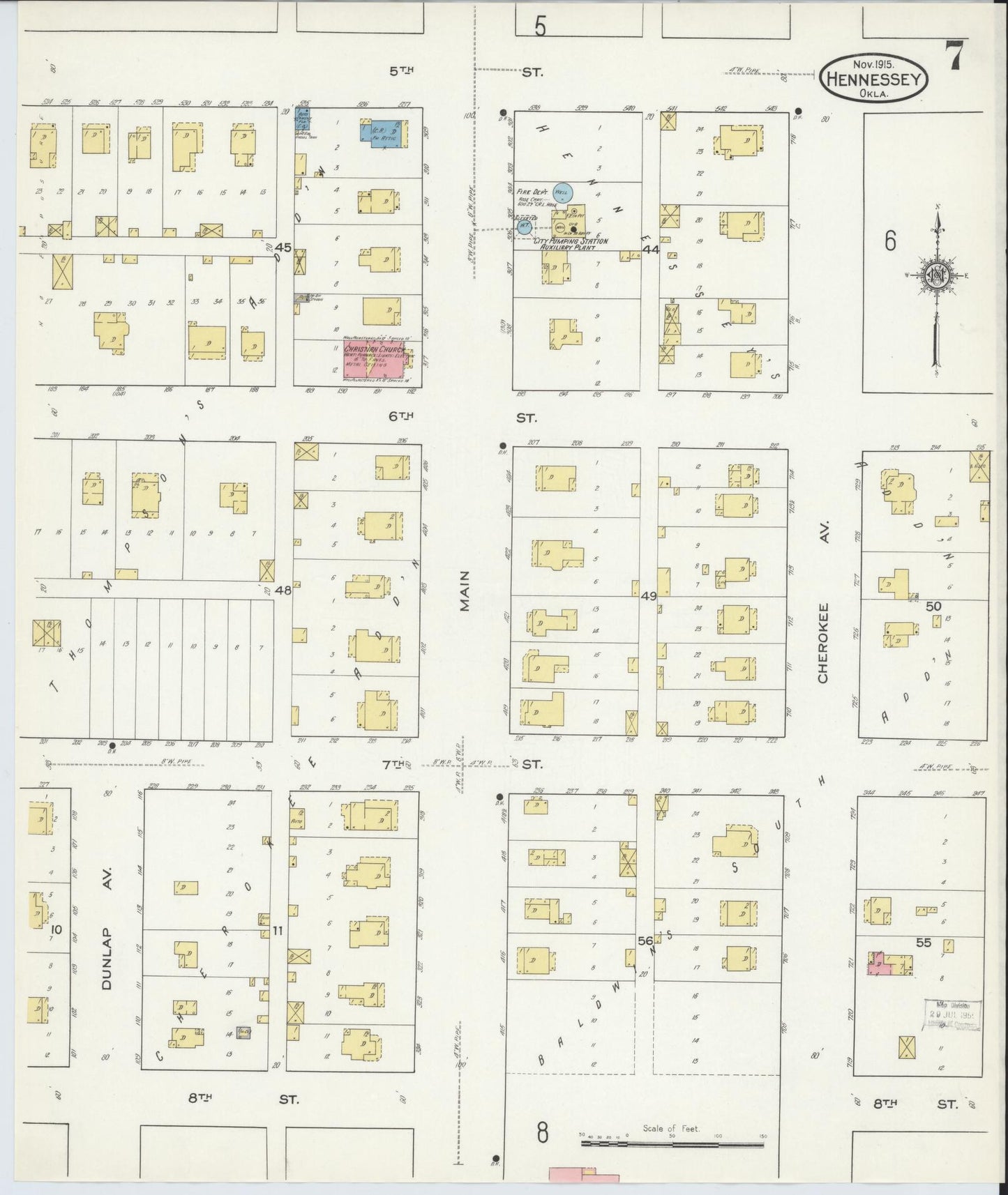 Sanborn Fire Insurance Map from Hennessey, Kingfisher County, Oklahoma (1915), Sheet #0007 - Historic Sanborn Fire Insurance Map Print, vintage old map wall art, antique decor, genealogy gift, Oklahoma Oklahoma map