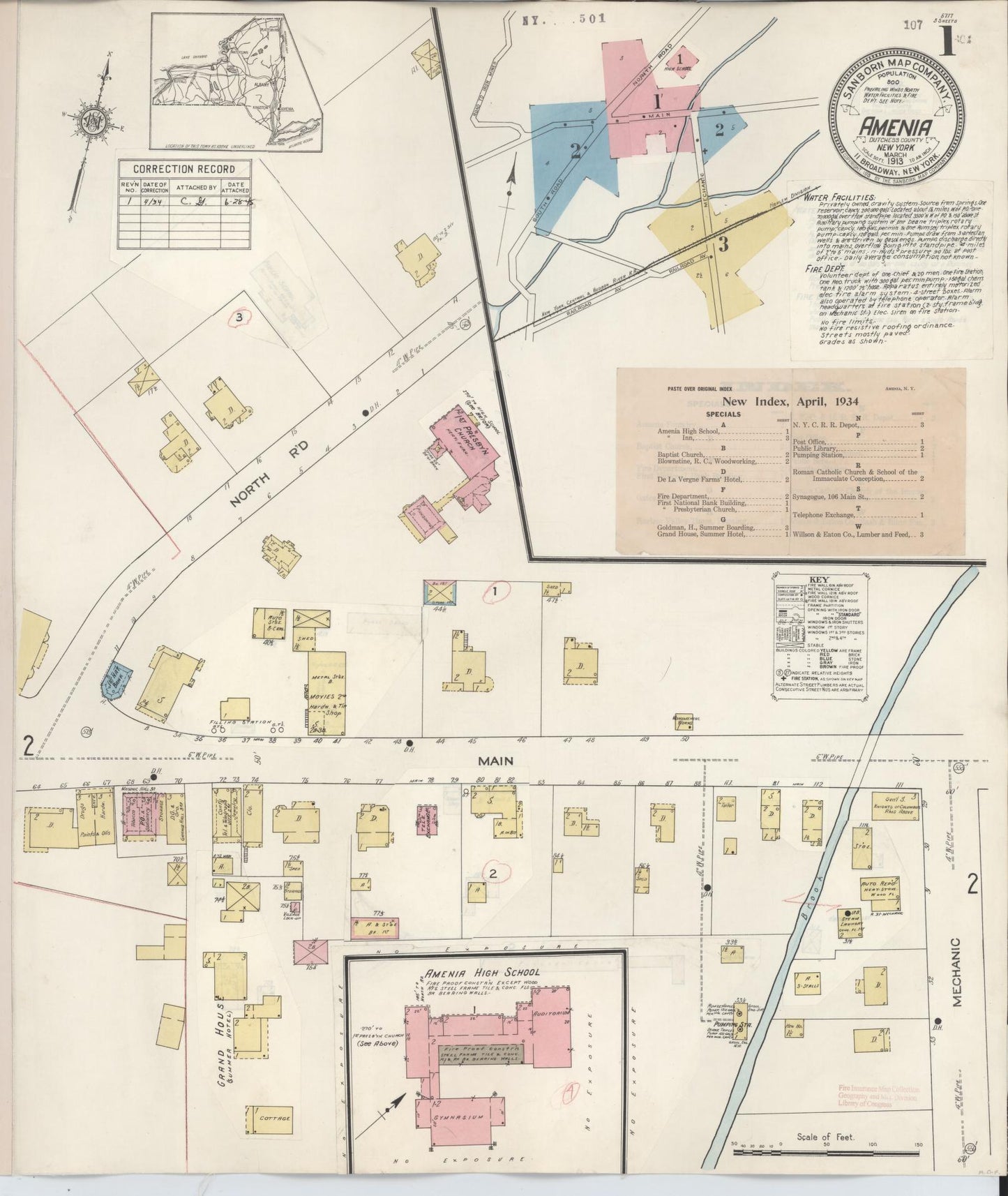 Sanborn Fire Insurance Map from Amenia, Dutchess County, New York. (1934) – Historic Sanborn Fire Insurance Map Print